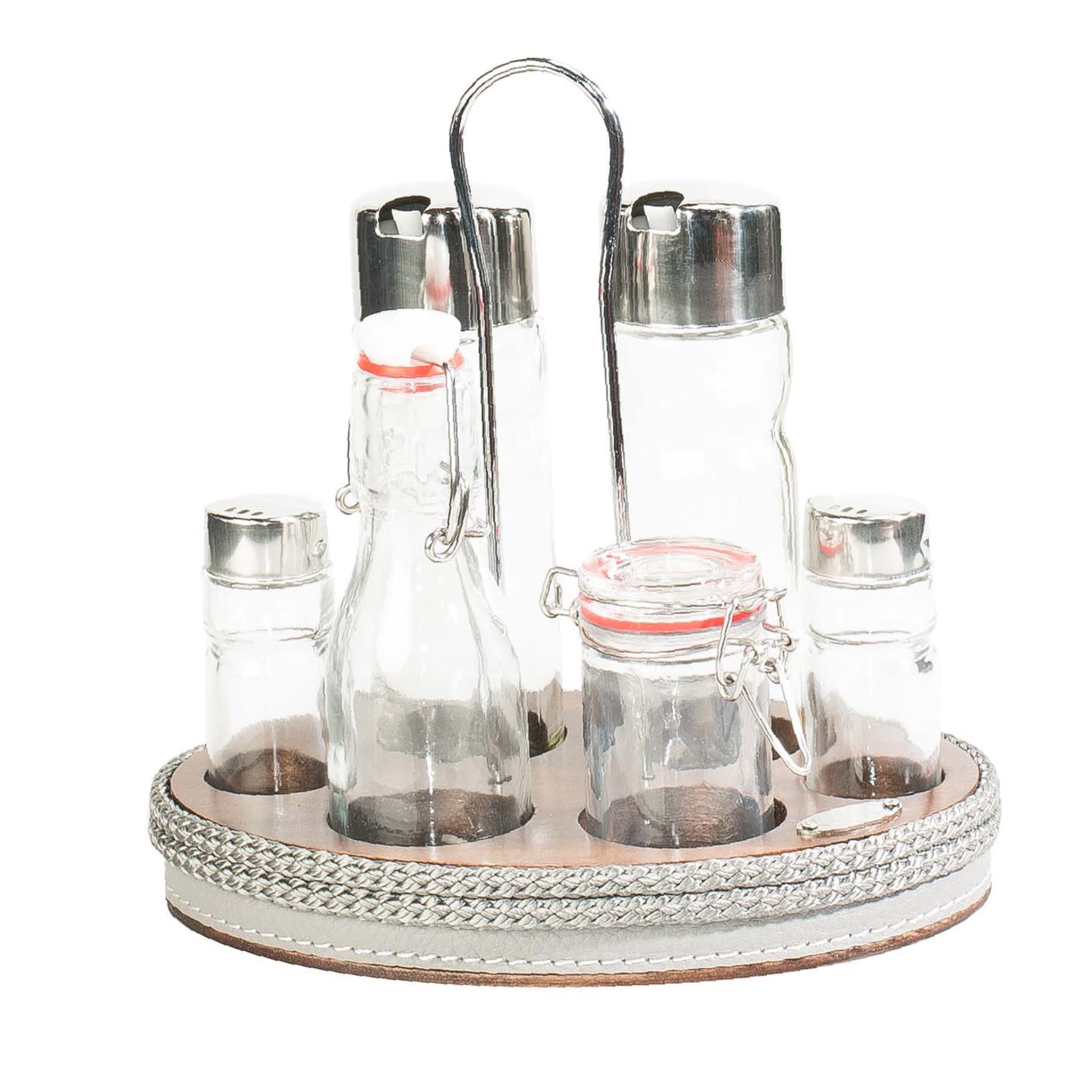 6-Piece Gray Condiment Set with Tray - Main view