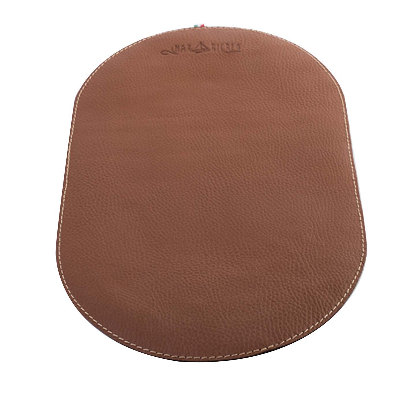 Set of 12 Beige Eco-Leather Oval Placemats - Marricreo