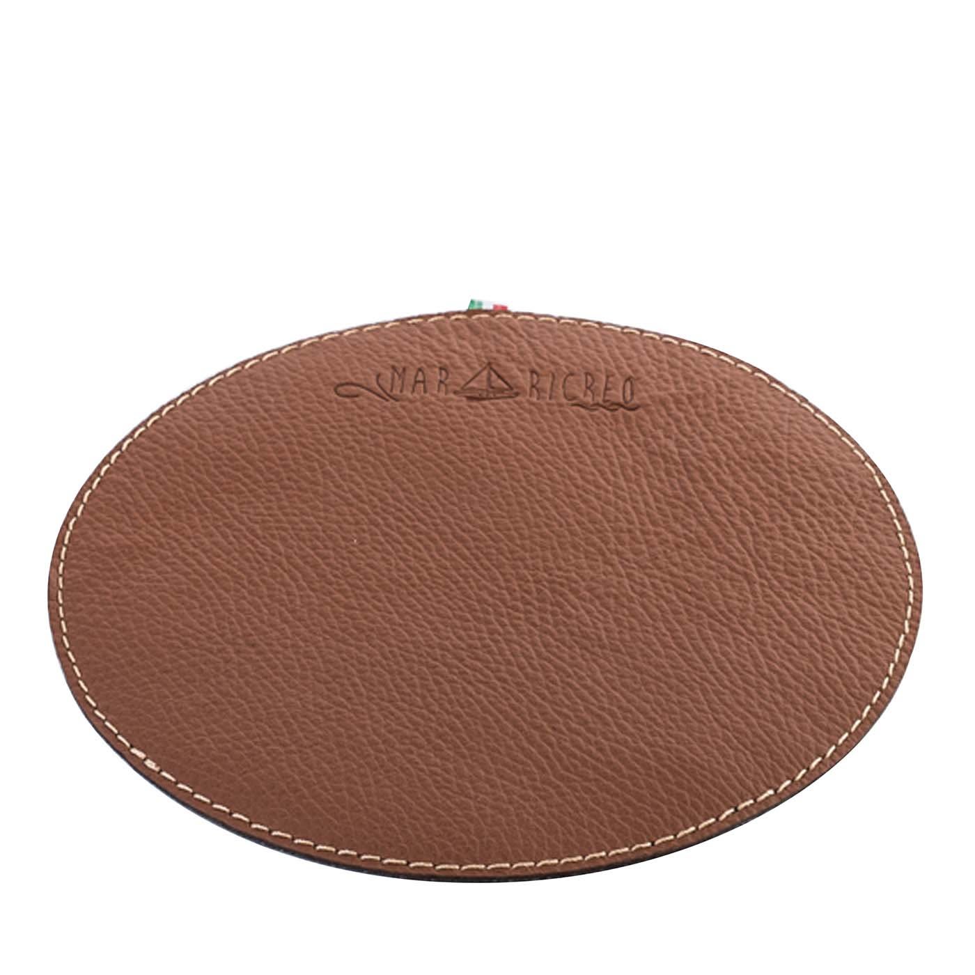 Set of 12 Beige Eco-Leather Round Placemats - Marricreo