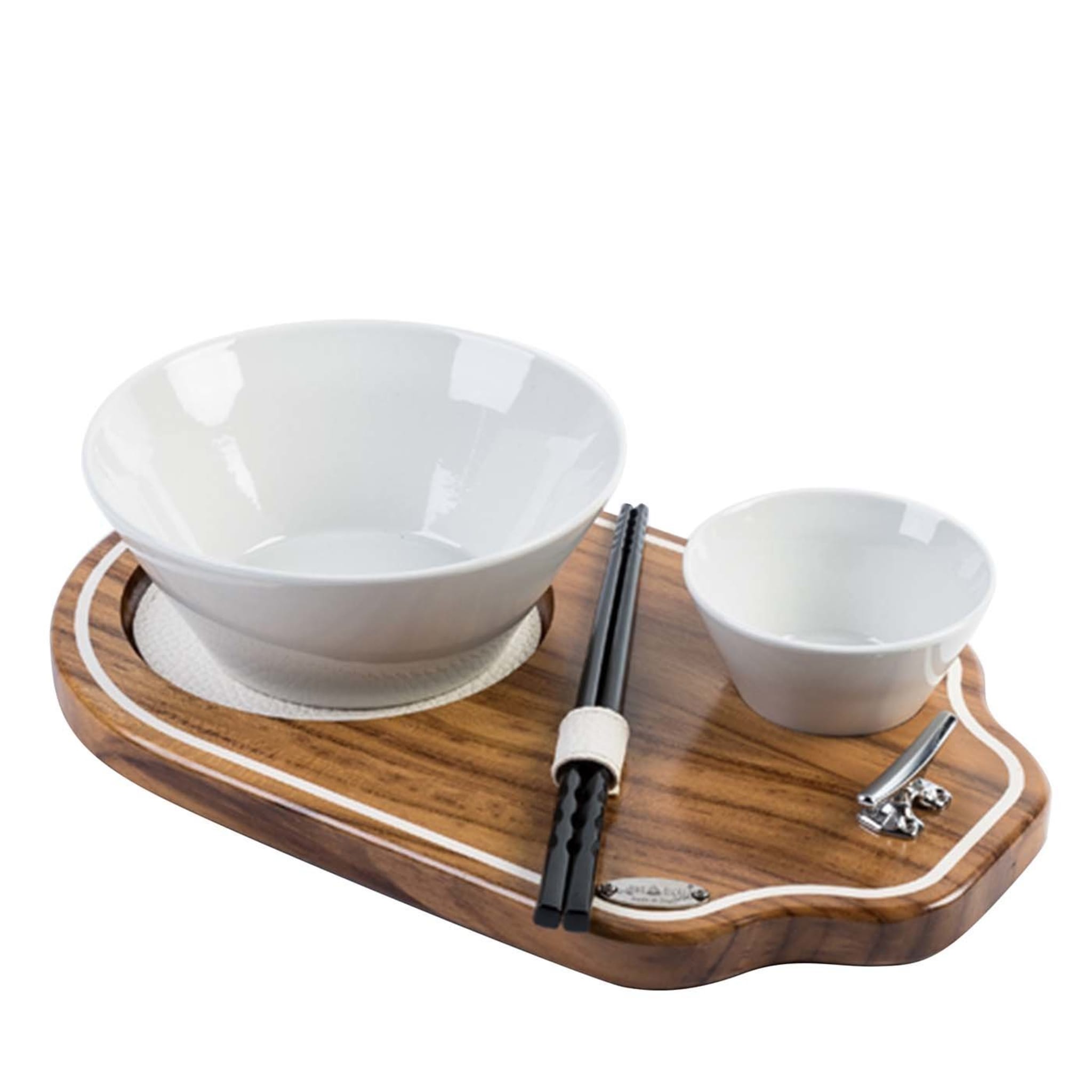 Teak Serving Tray with Two Cups - Main view