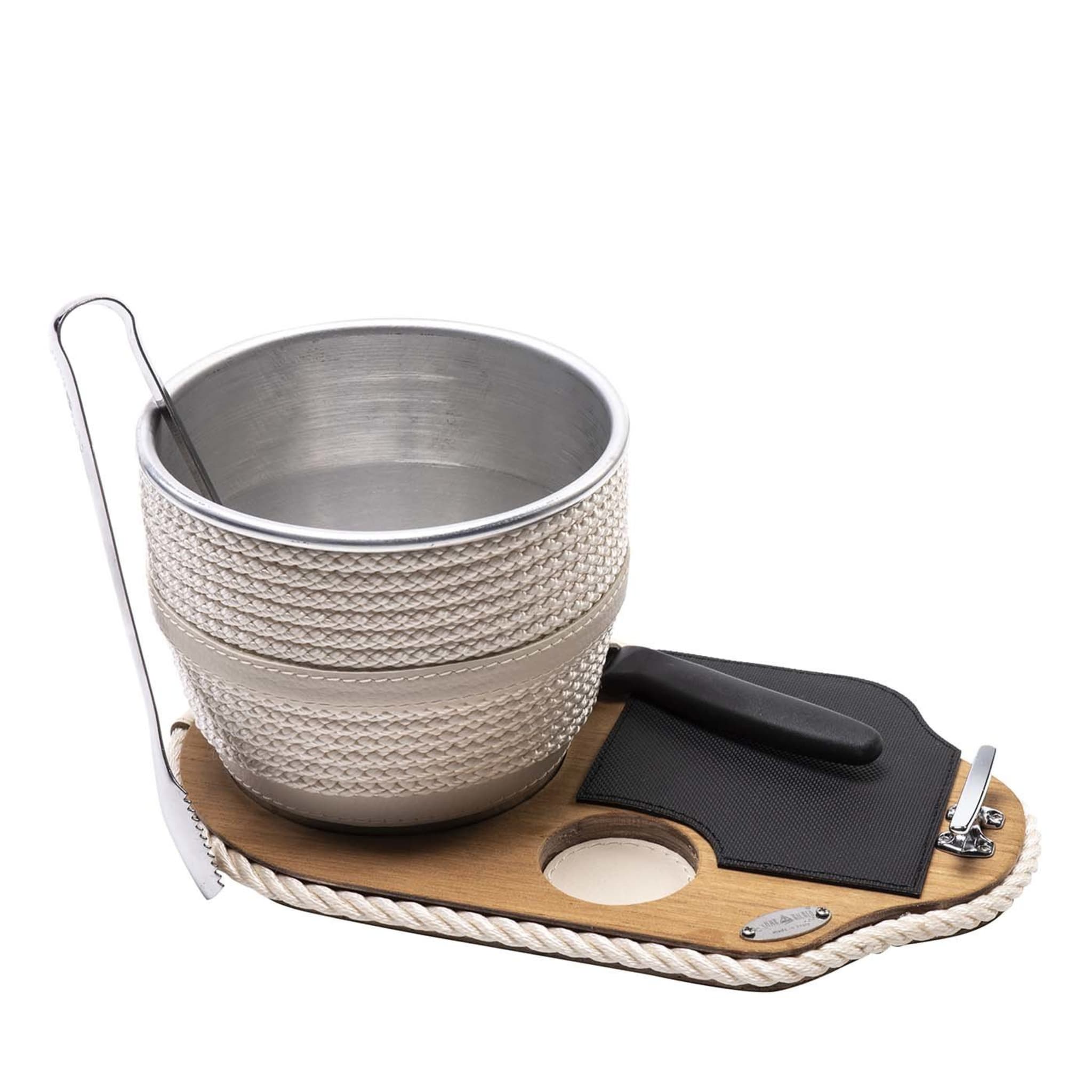 Cream Ice Bucket with Base, Tongs and Knife - Main view