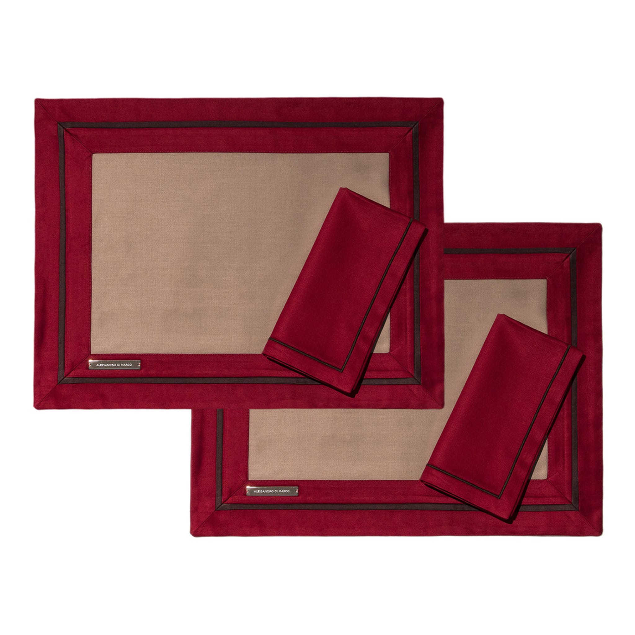 Placemats and Napkins - Red and Beige - Main view