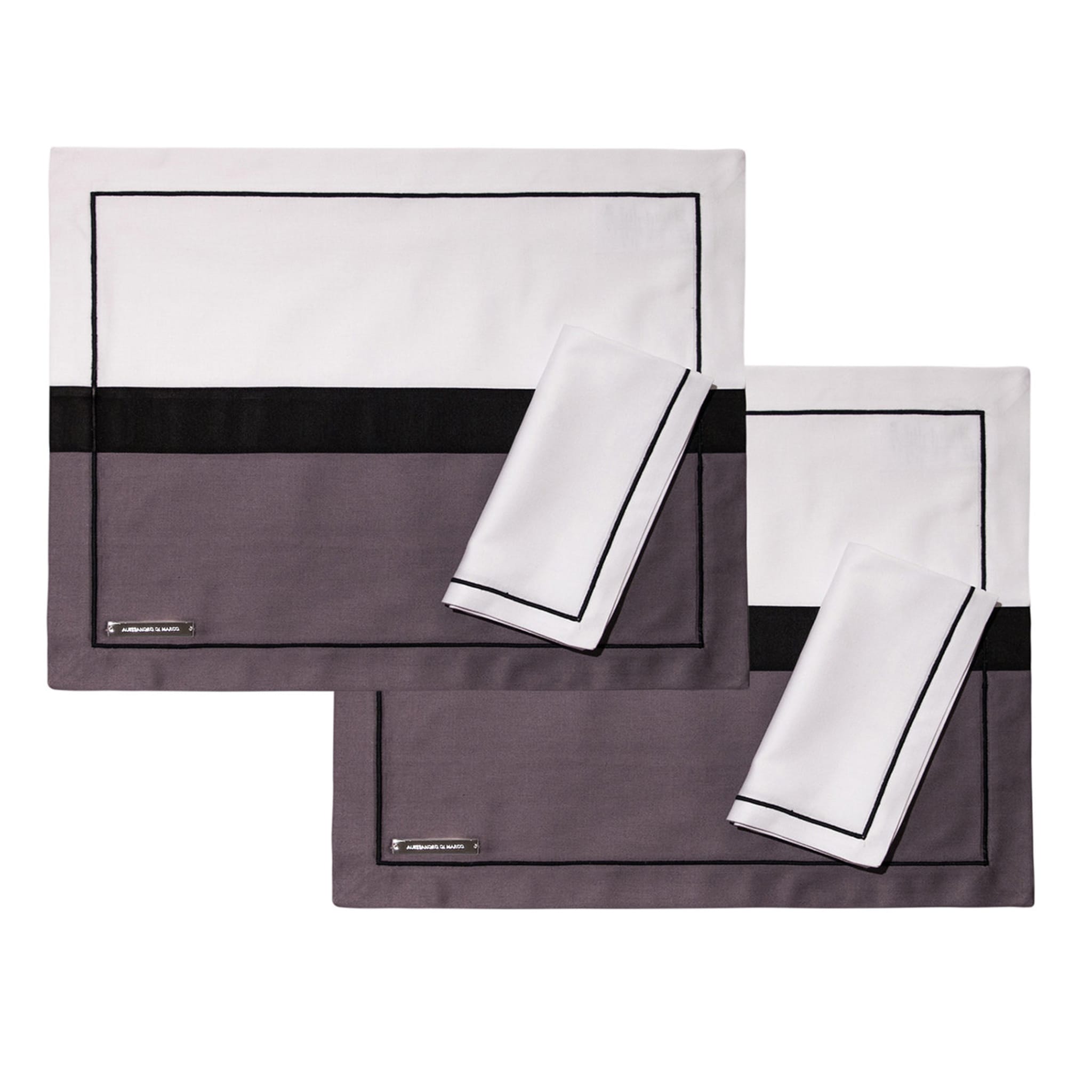 Tovagliette e tovaglioli - Due tonalità di grigio e bianco - Vista principale