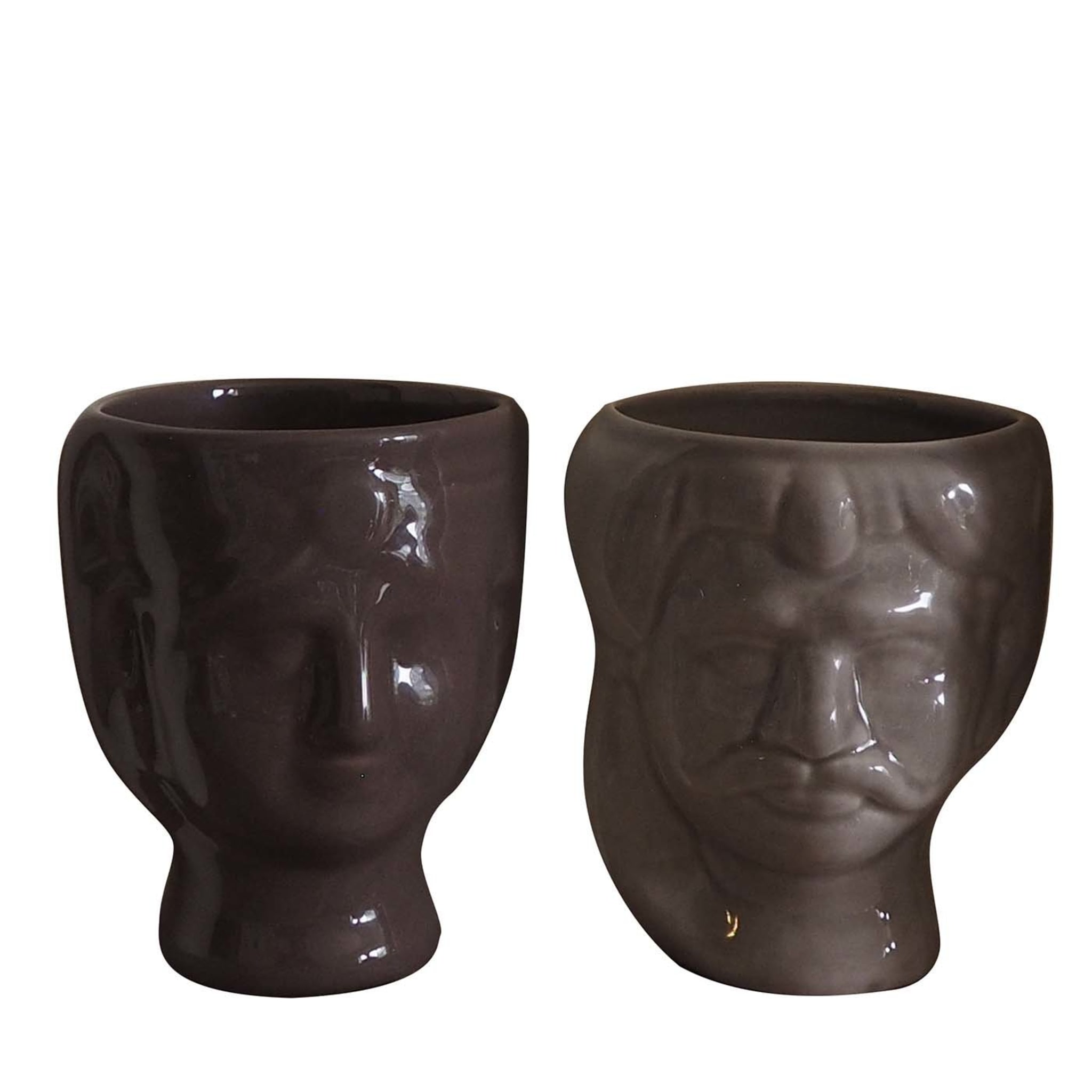 Testa di Moro e Testa Malandrina Set di 2 vasi marrone e grigio  - Vista principale