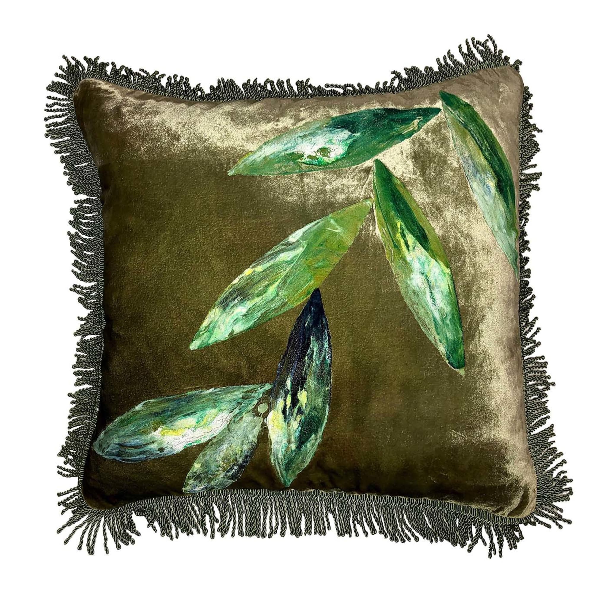 Cuscino con foglie verdi e blu - Vista principale