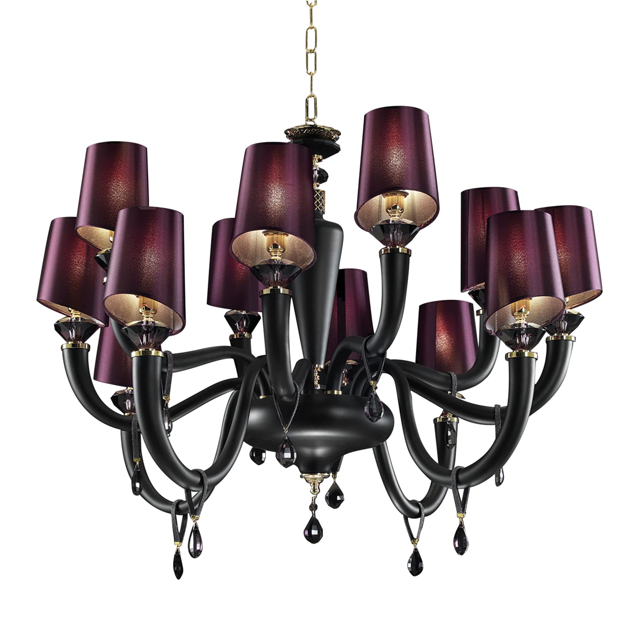 Lámpara de araña Gaugin de 12 luces en negro y púrpura - Vista principal