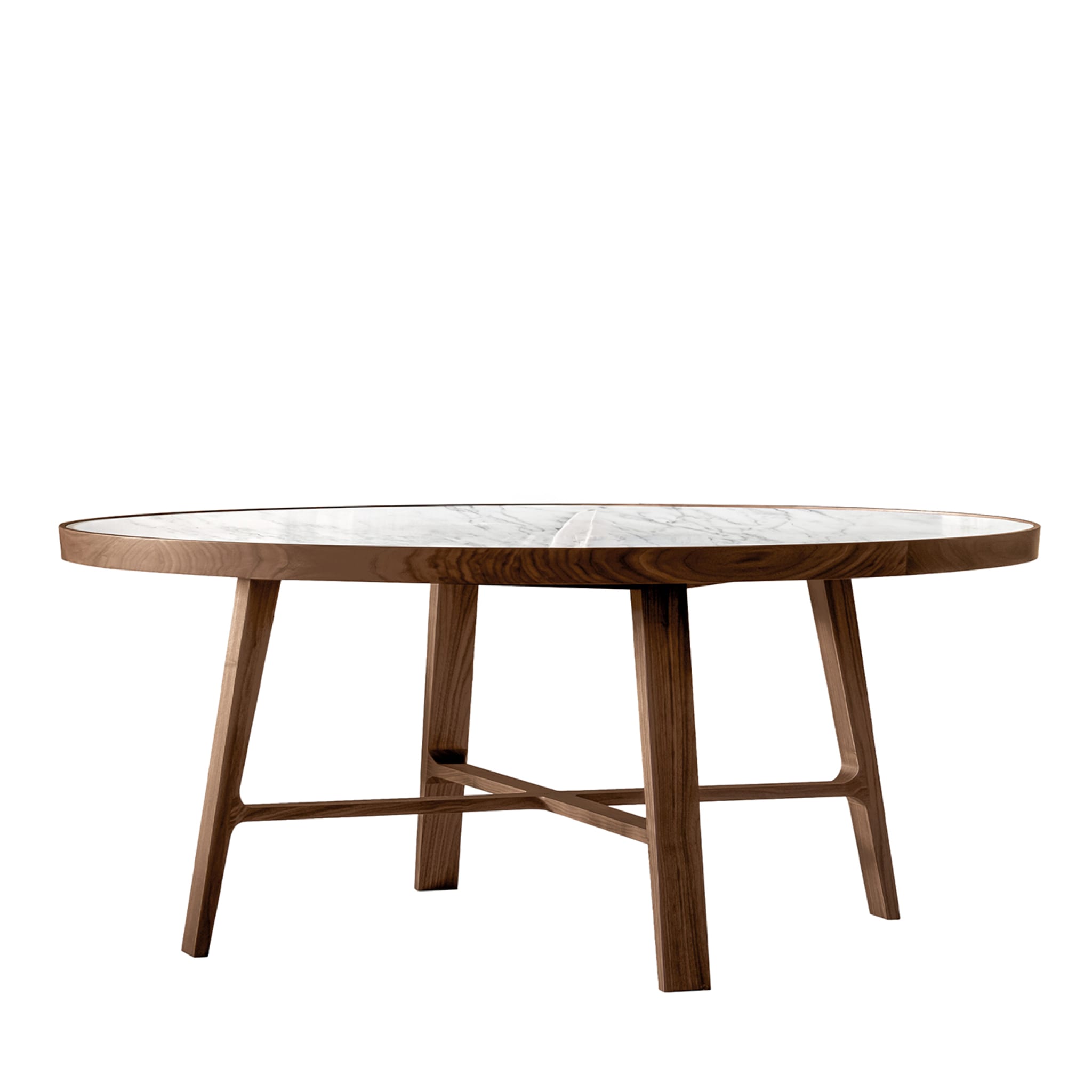 Compass Round Michelangelo marble & Walnut Dining Table by Giuseppe Bavuso - Main view