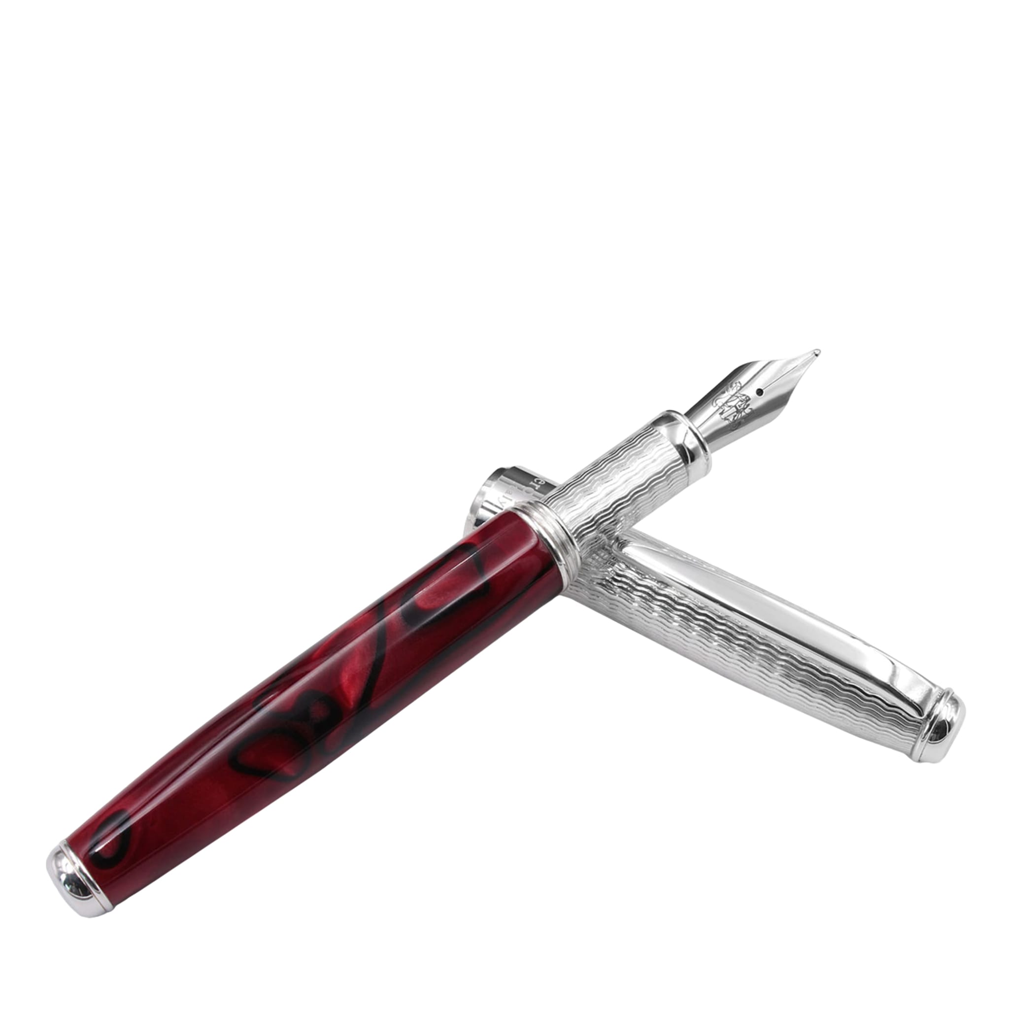 Silver and Burgundy Resin Fountain Pen - Main view