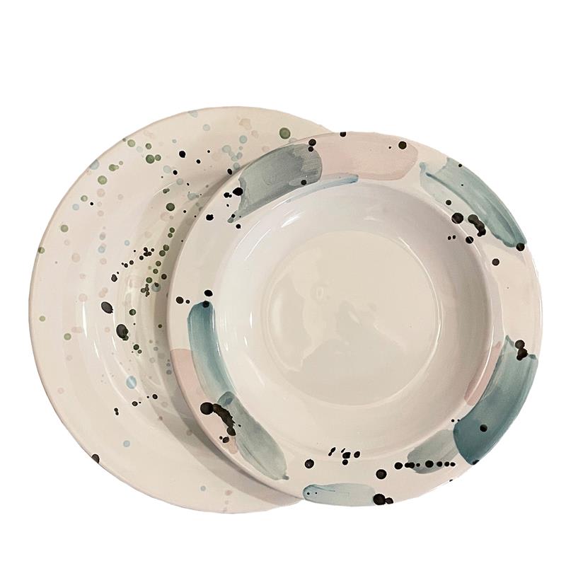Astratto Pigeon-Blue & Pink Set of 2 Plates by Caterina Aquinardi - Materia Ceramica