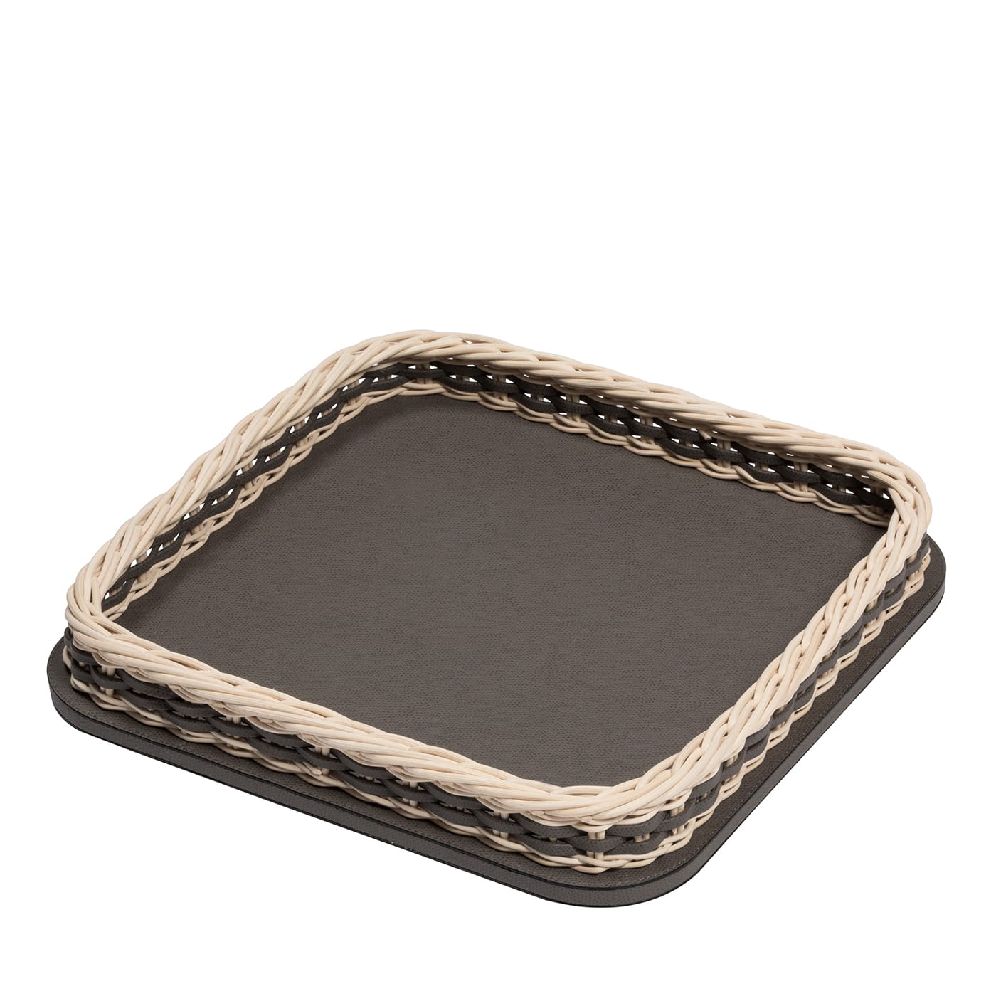 Orsay Brown Leather and Rattan Square Mini Tray - Giobagnara