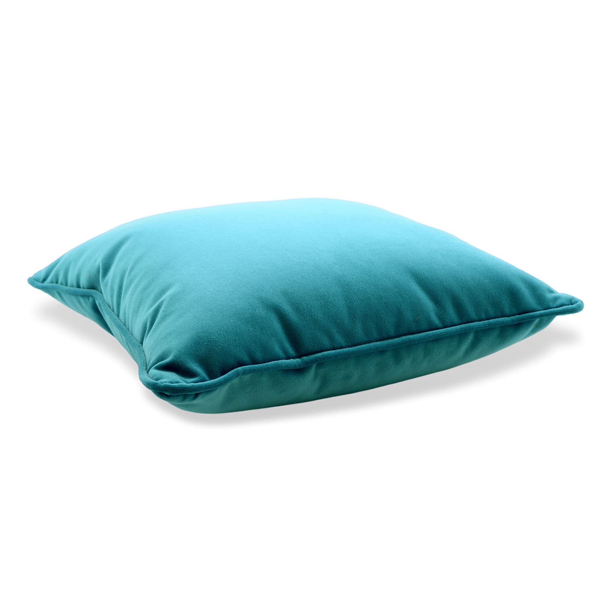 Cuscino Carrè in velluto di cotone blu-verde - Vista alternativa 1