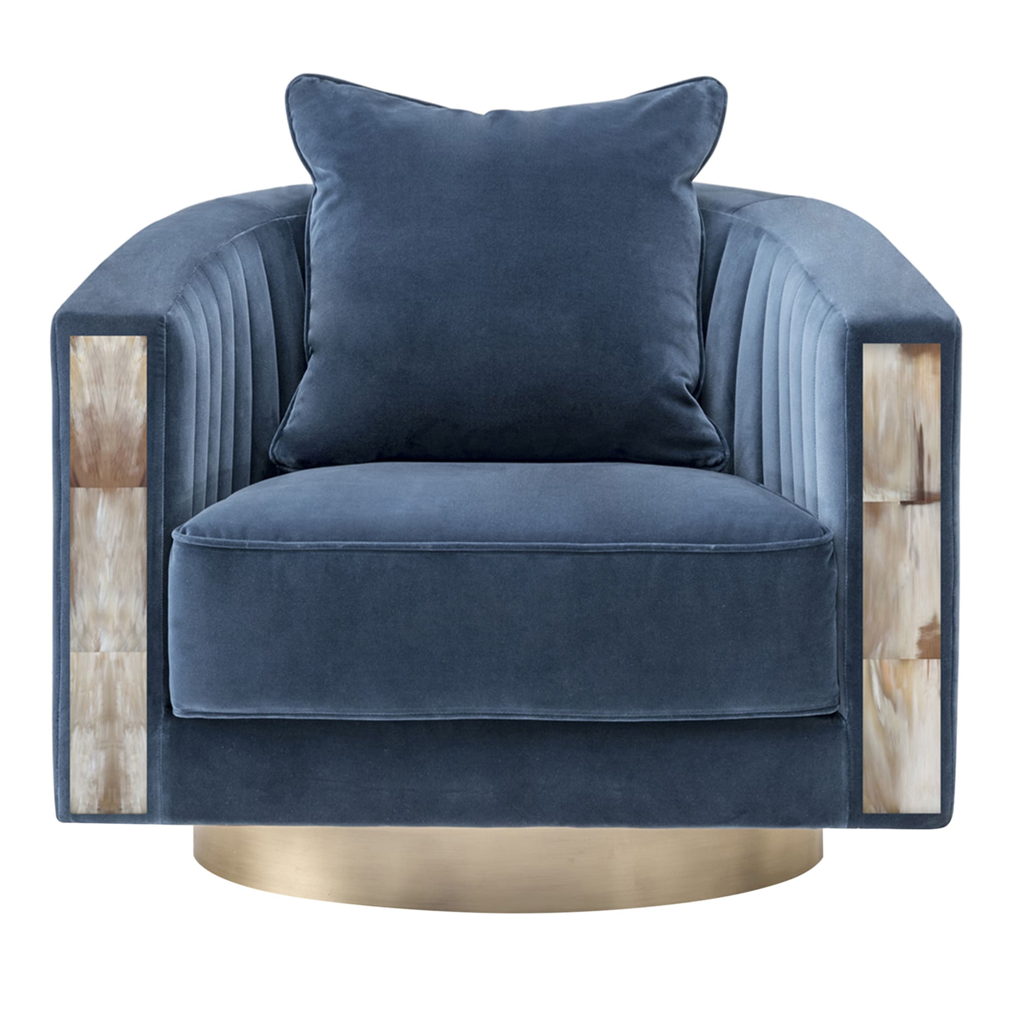 Rachele Blue Swivel Armchair with Horn Inlays - Main view