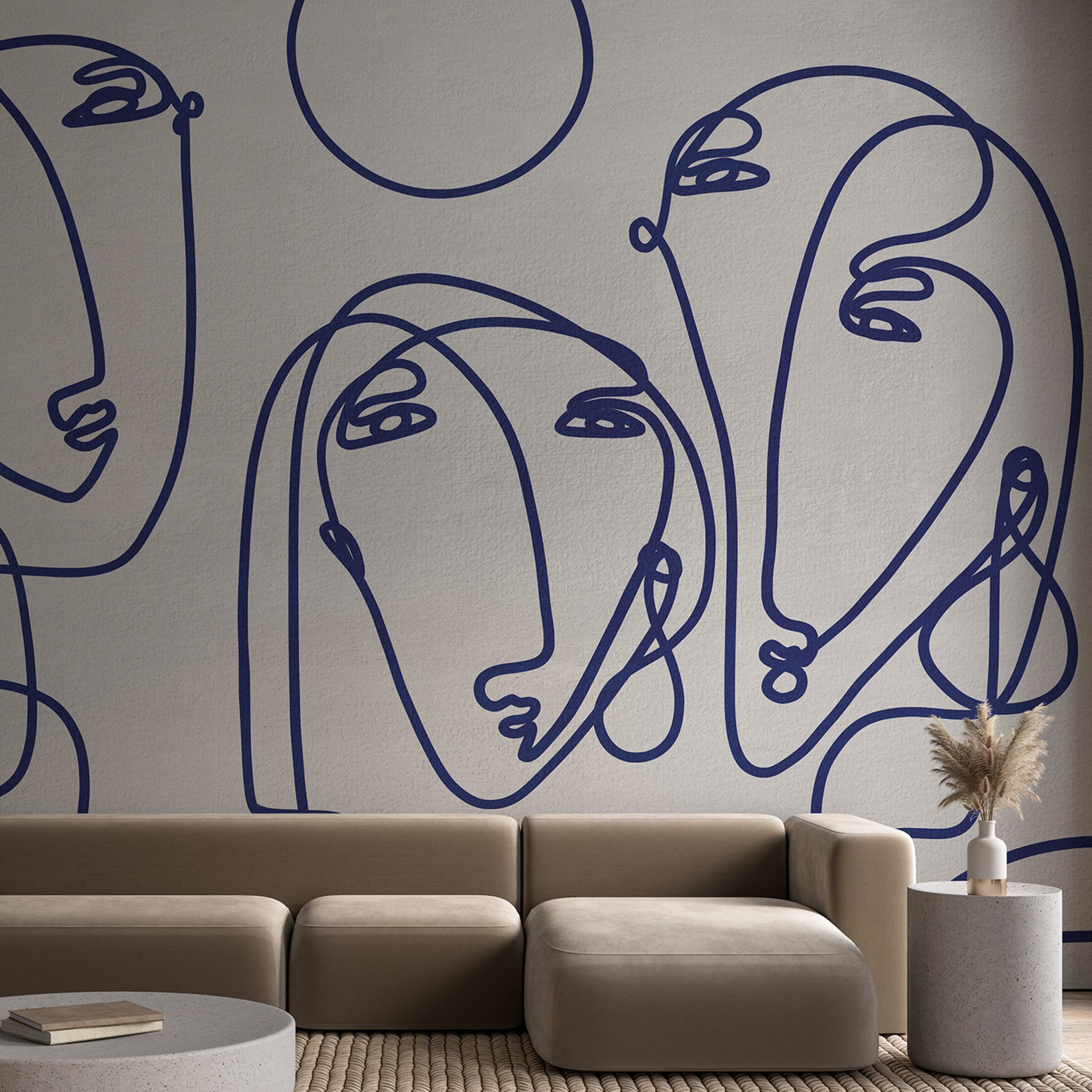 Blue singular faces textured wallpaper - Alternative view 1