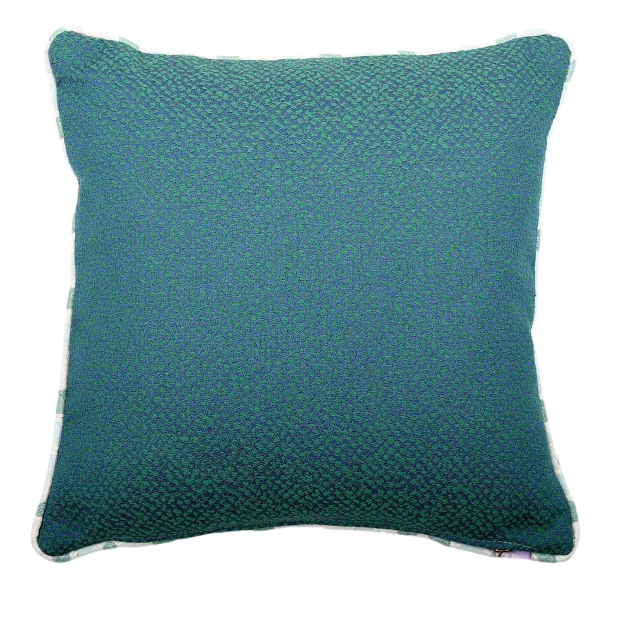 Blue-Green Carrè Cushion in false unit jacquard fabric - Main view