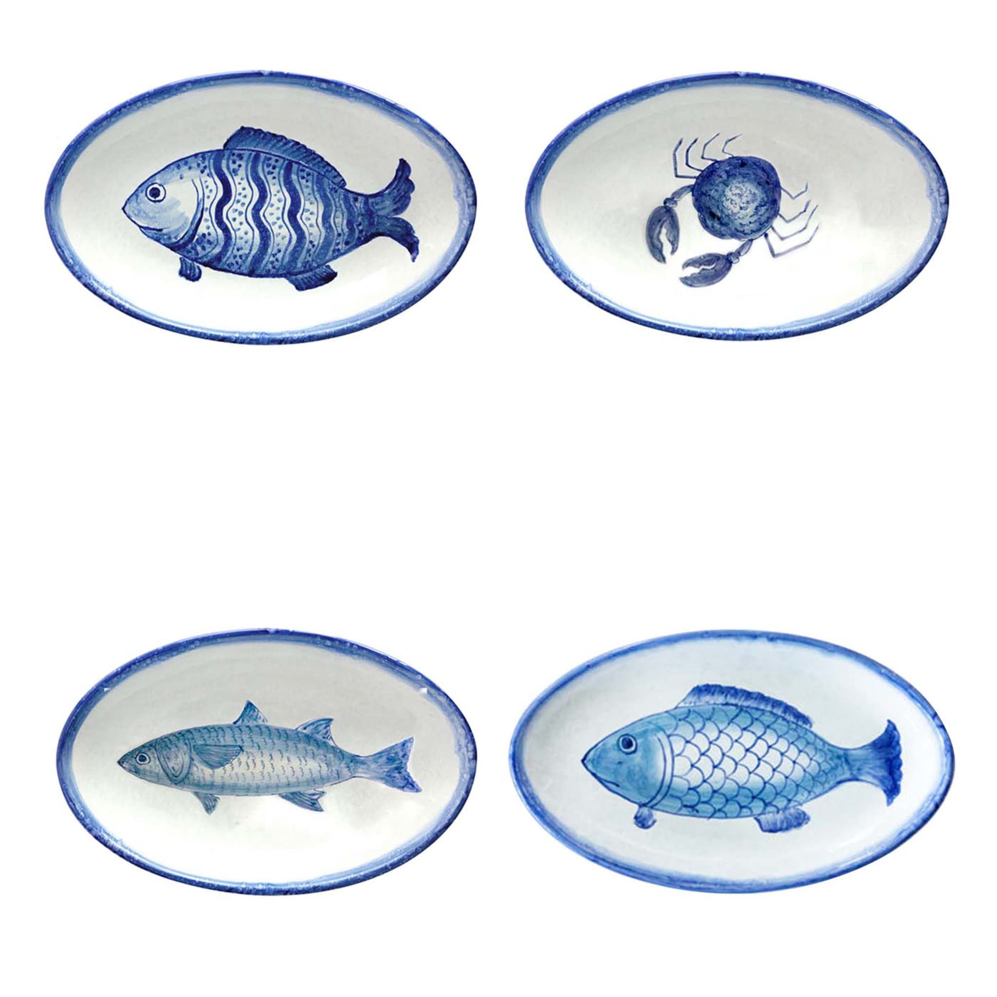 Osteria Set of 4 Small Blue Oval Trays 27x16cm - Main view