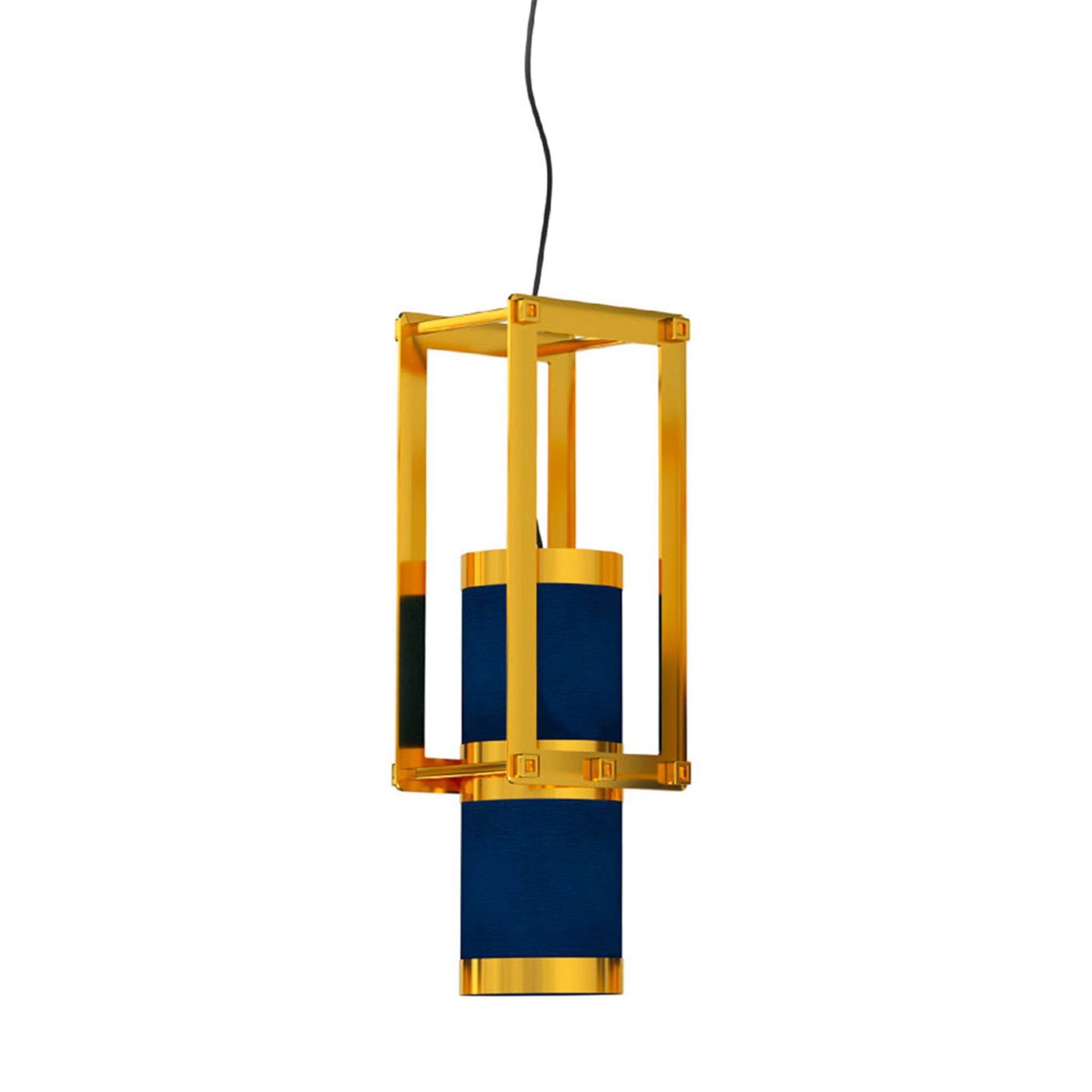 Lampe pendante cylindrique bleue et or - Vue alternative 2