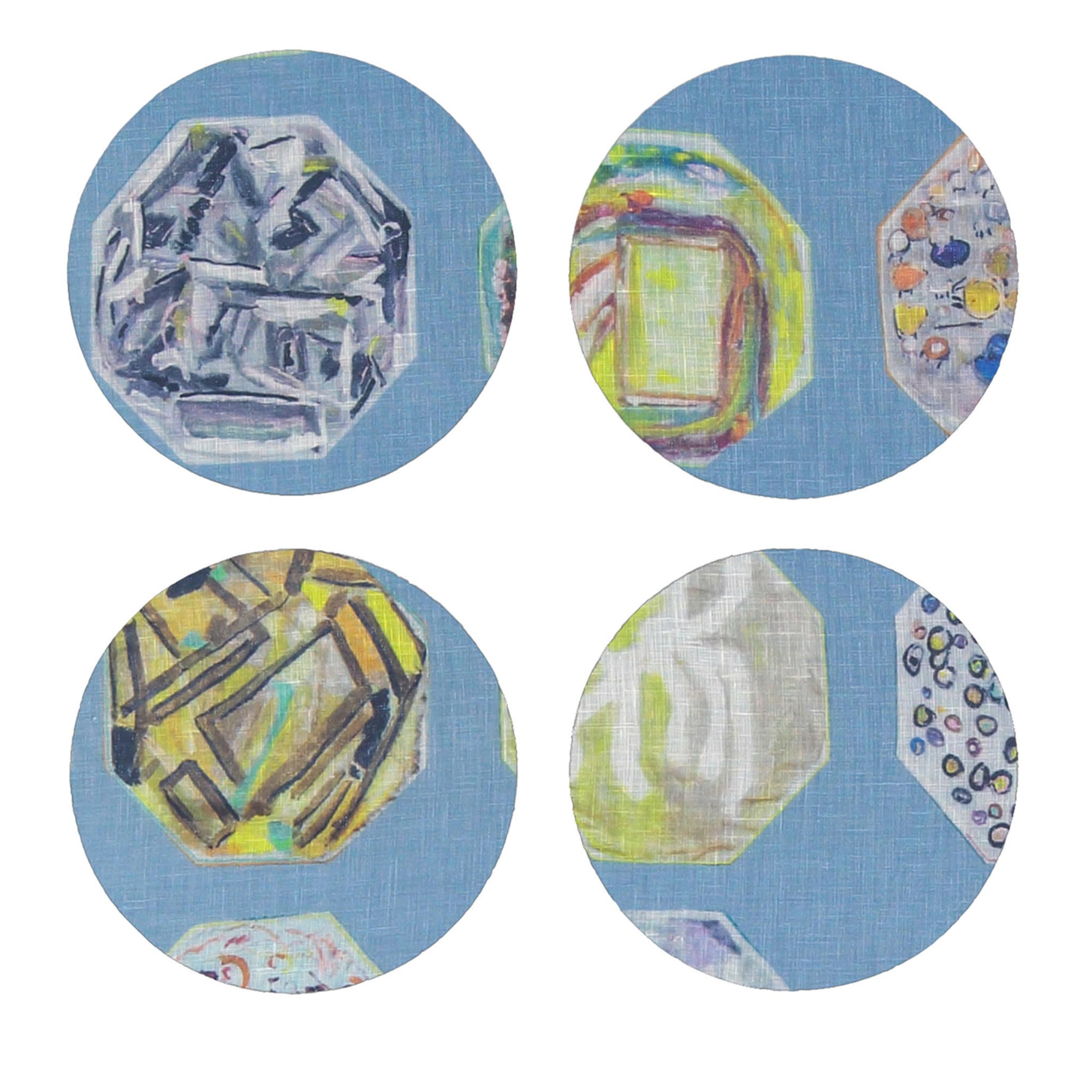 Set di 8 sottobicchieri azzurri con motivi a medaglioni - Vista principale