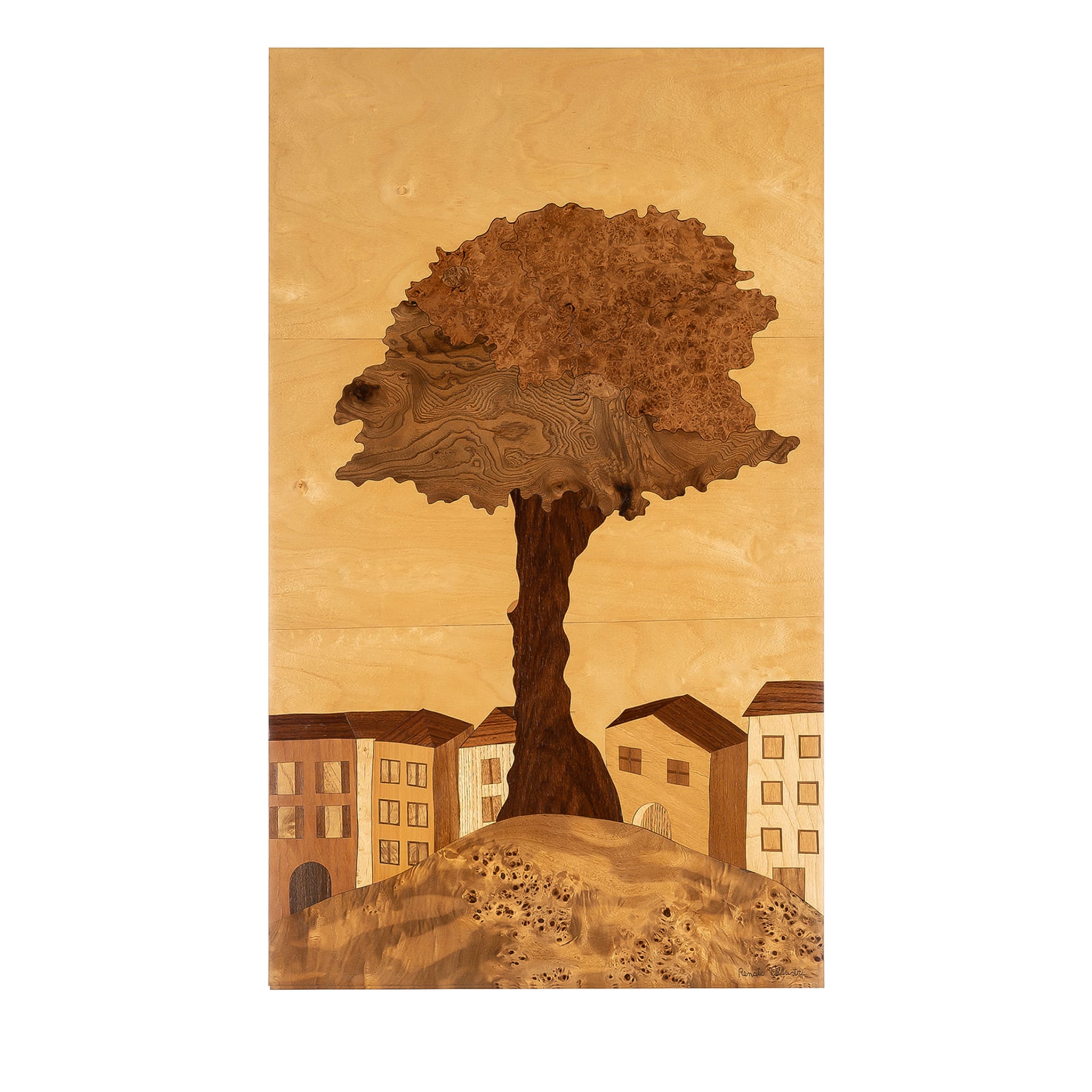 Tree with Houses Inlaid Decorative Panel - Main view
