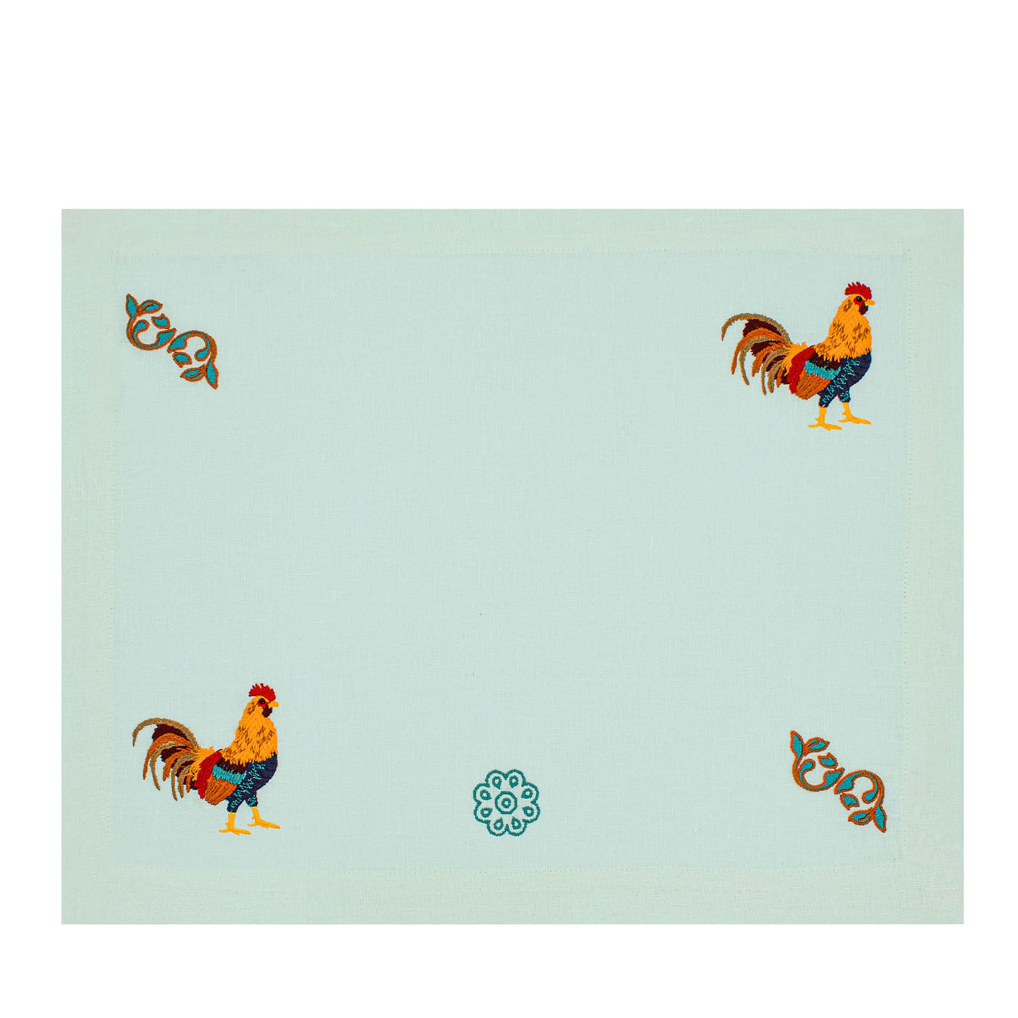 Gallo Multicolor Set di 2 tovagliette ricamate verde pastello - Vista principale