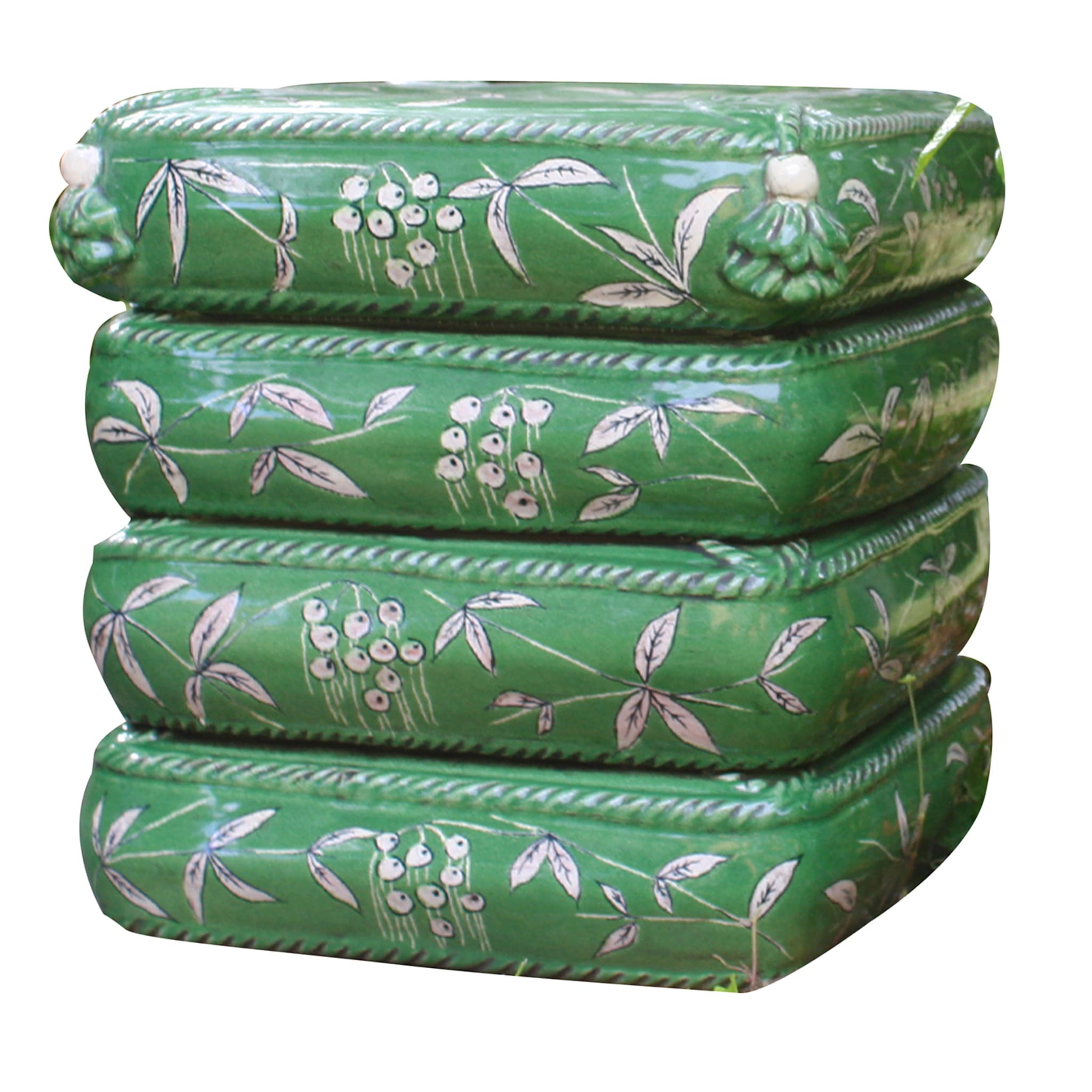Pouf a 4 cuscini in ceramica verde - Vista principale