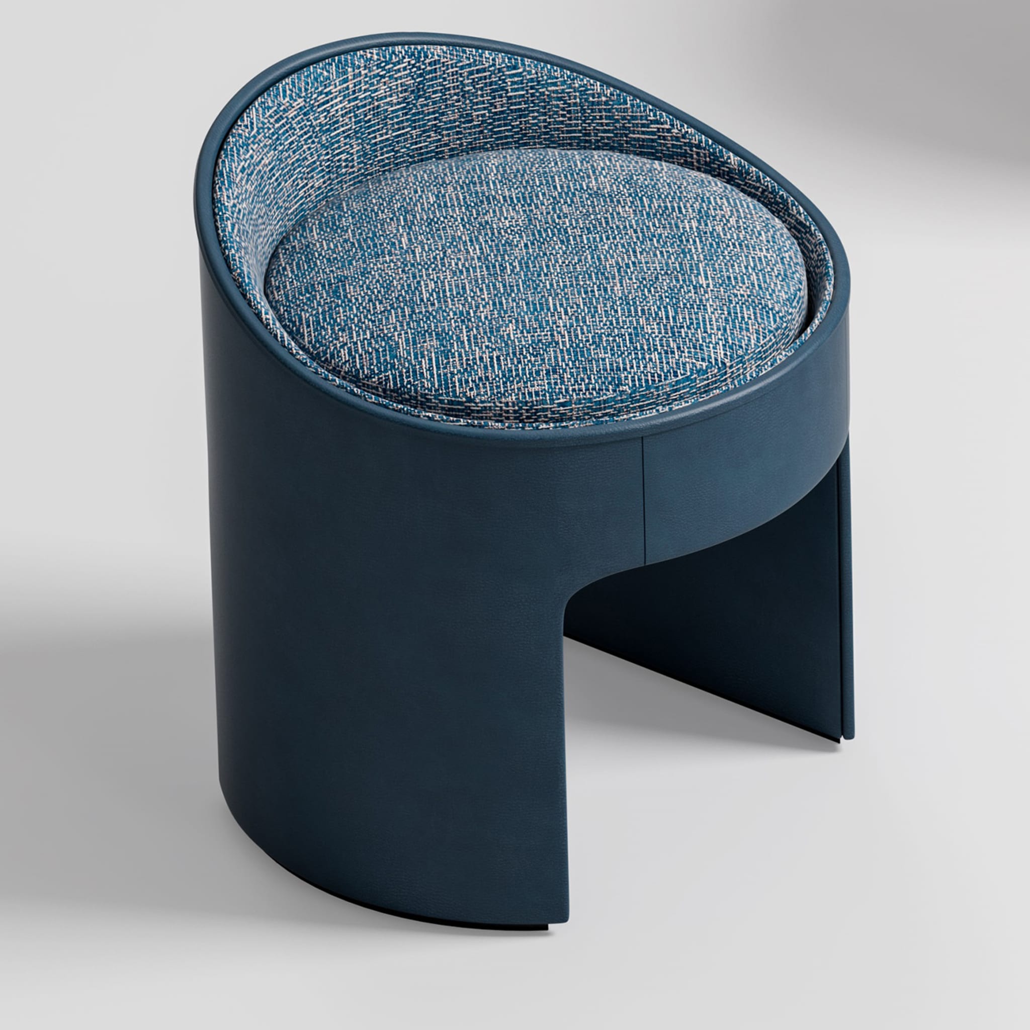 Blue Leather and Fabric Vanity Pouf - Alternative view 1