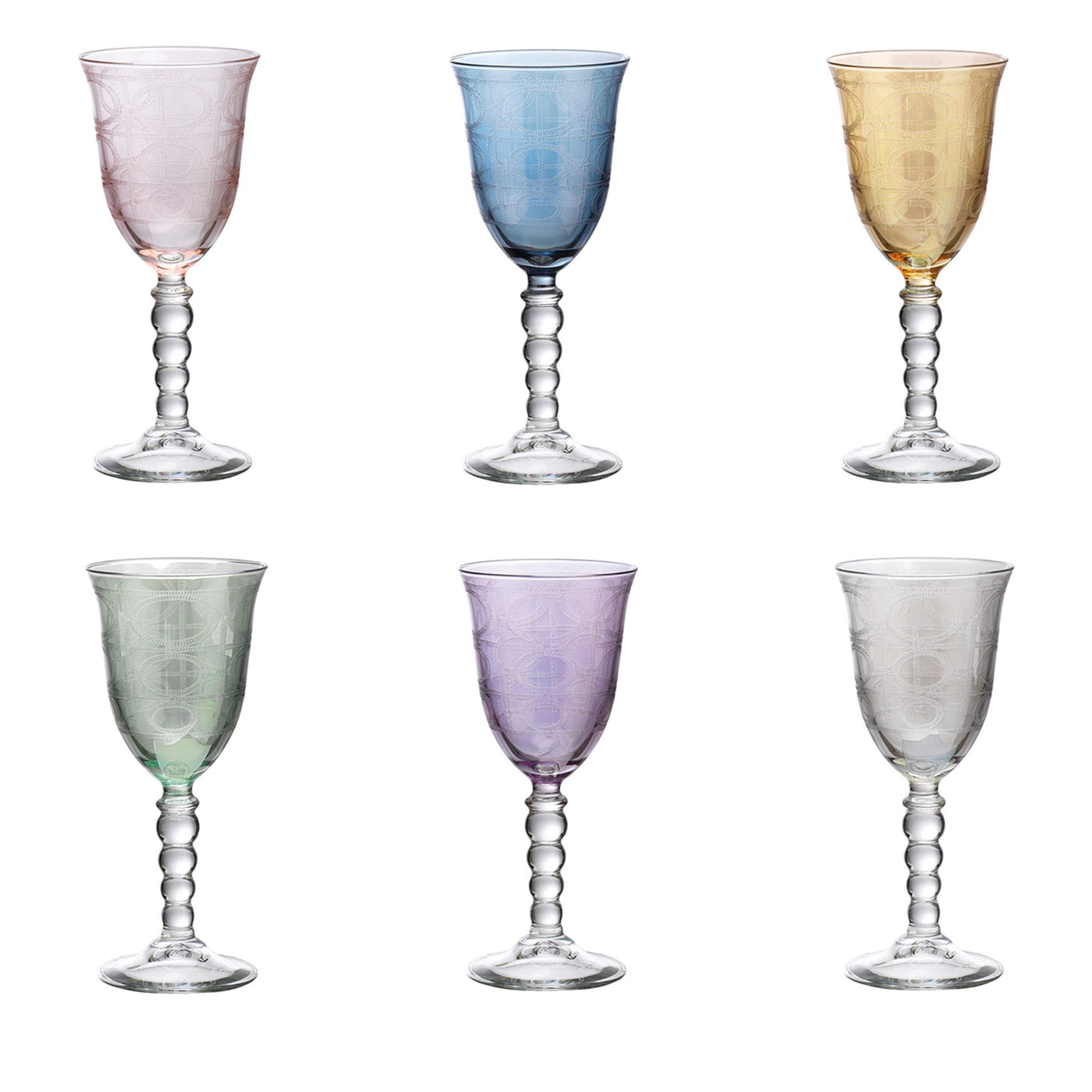 Perle Polychrome Set of 6 Patterned Wine Glasses - Main view