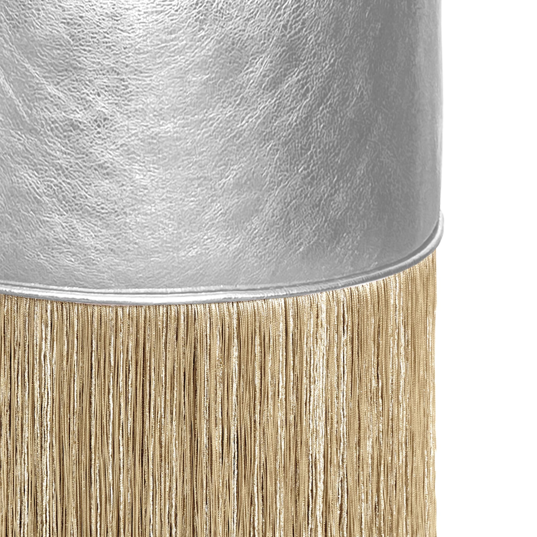 Gleaming Silver Leather Gold Fringes Pouf by Lorenza Bozzoli - Alternative view 1