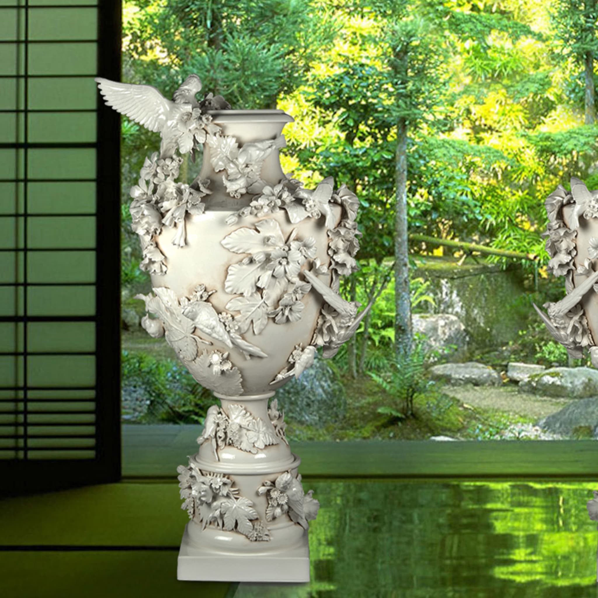 Tropical Antiqued-White Footed Vase by Antonio Fullin - Alternative view 1