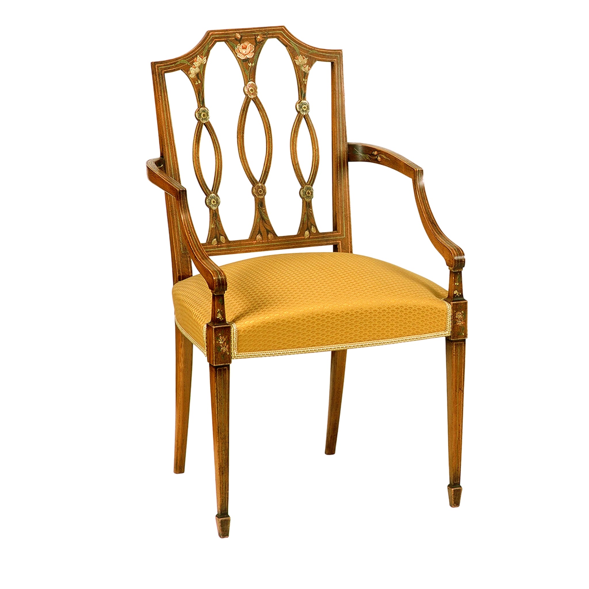 Hepplewhite Hand-Painted Ocher-Cushion Chair - Main view