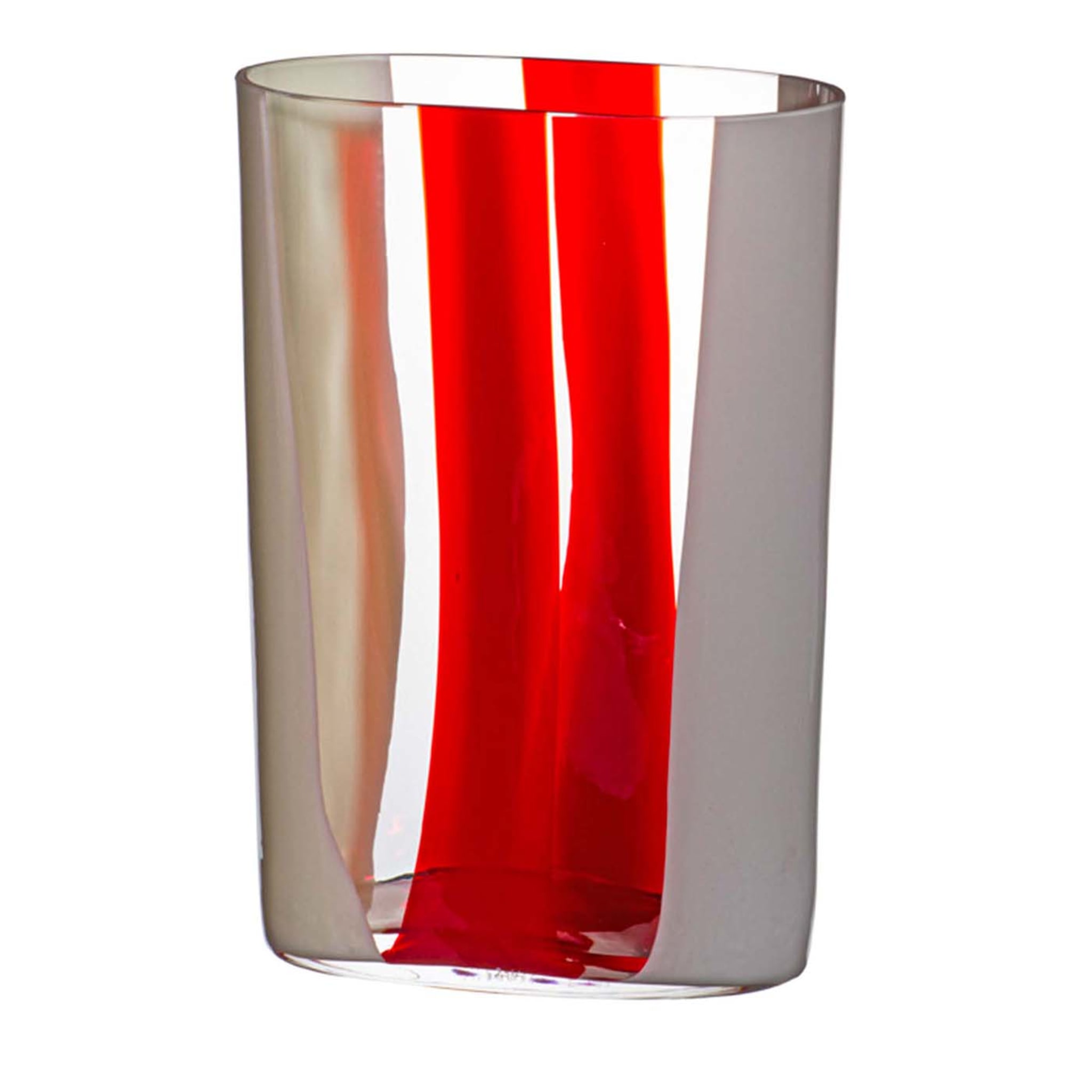Ovale Vase mit weißen und roten Streifen von Carlo Moretti #1 - Hauptansicht