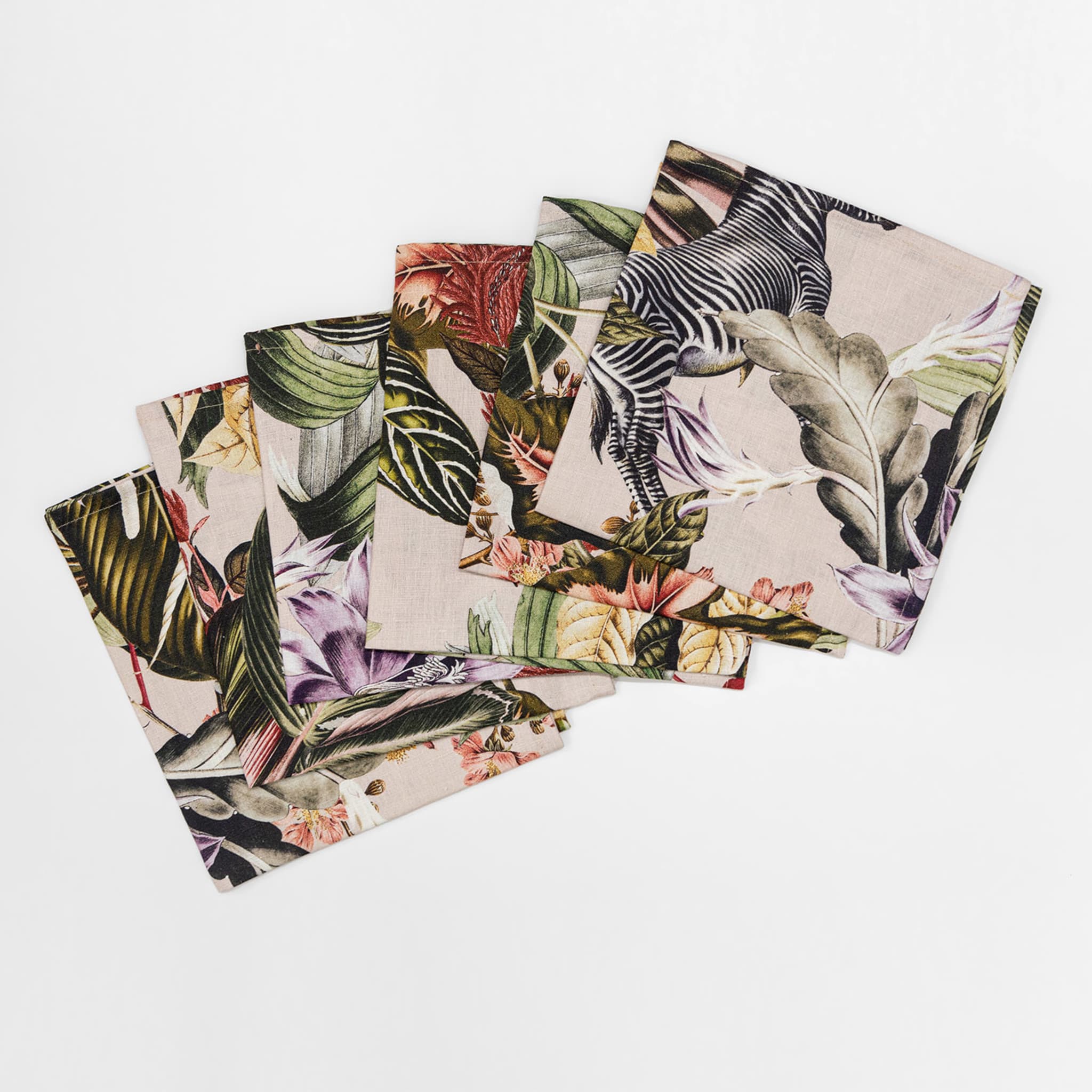 Animalia Set Of 6 Linen Napkins With Exotic Animals And Vegetation - Alternative view 1