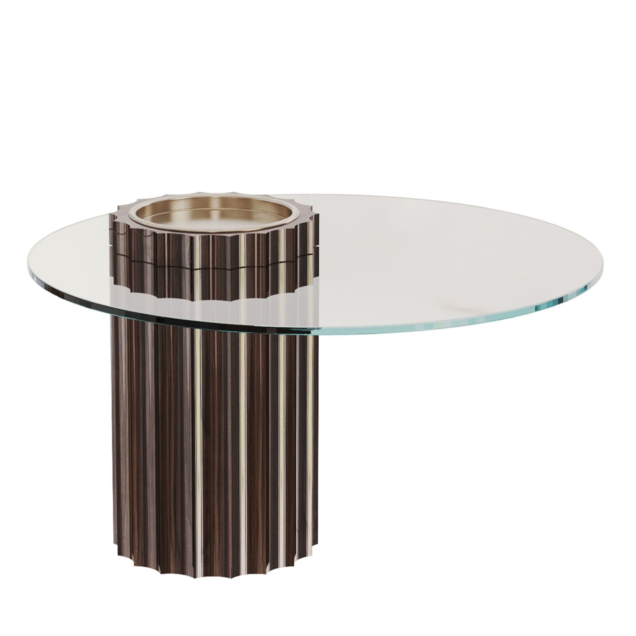 Modern Art Deco Coffee Table In Lacquered Dark Wood With Glass 70c - Main view