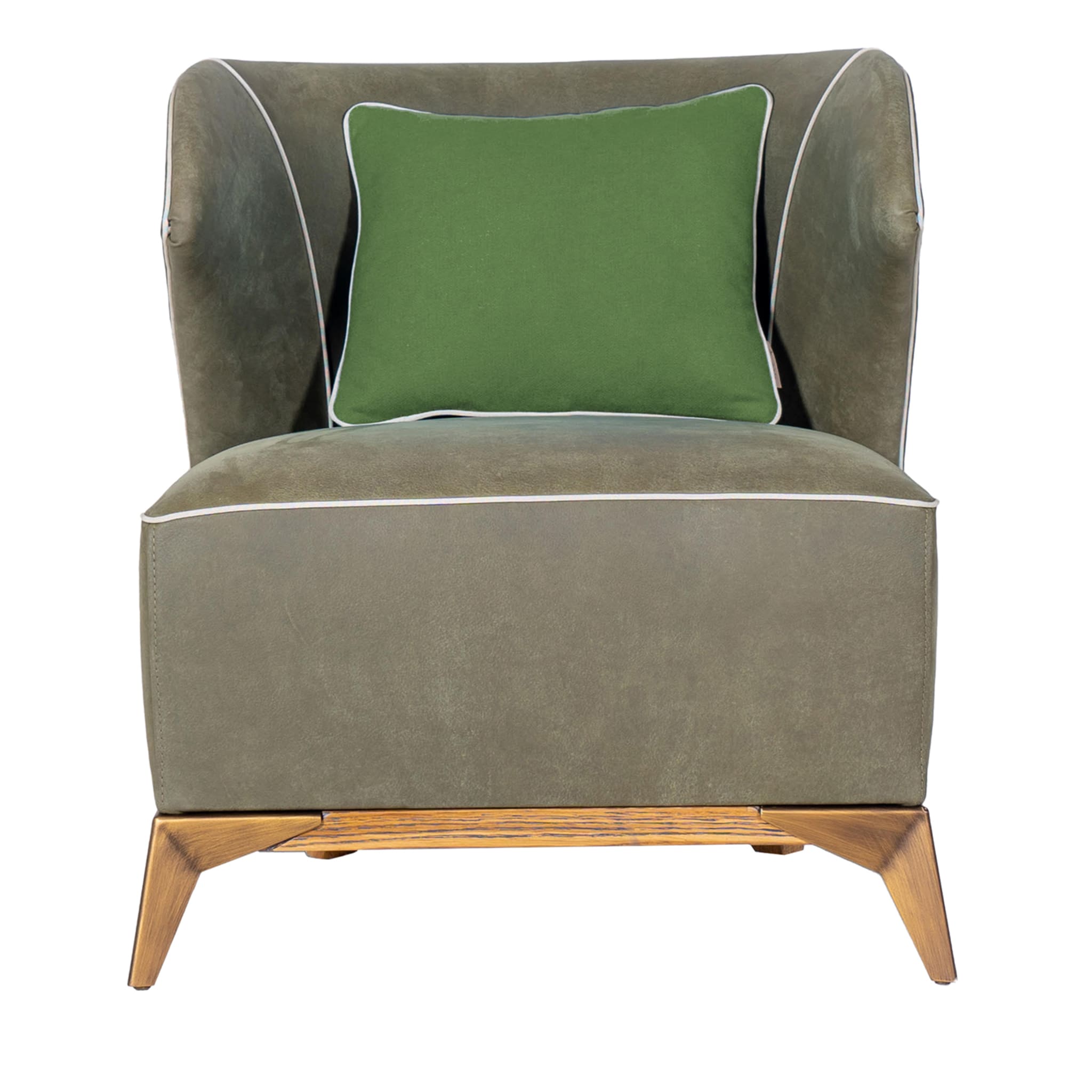 Agostina Green Leather Lounge Chair - Main view