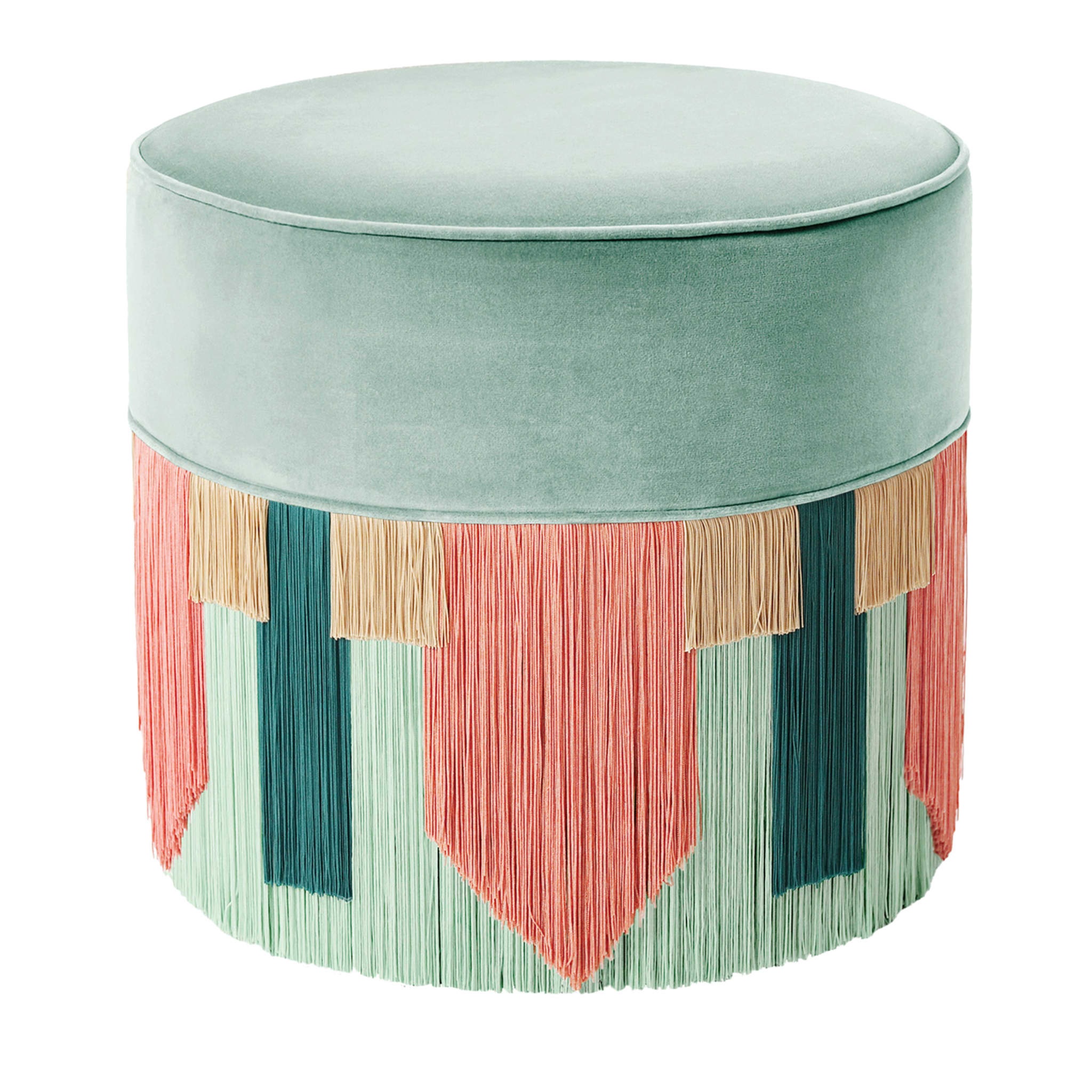 Mint and Pink Couture Geometric Tie Pouf - Main view