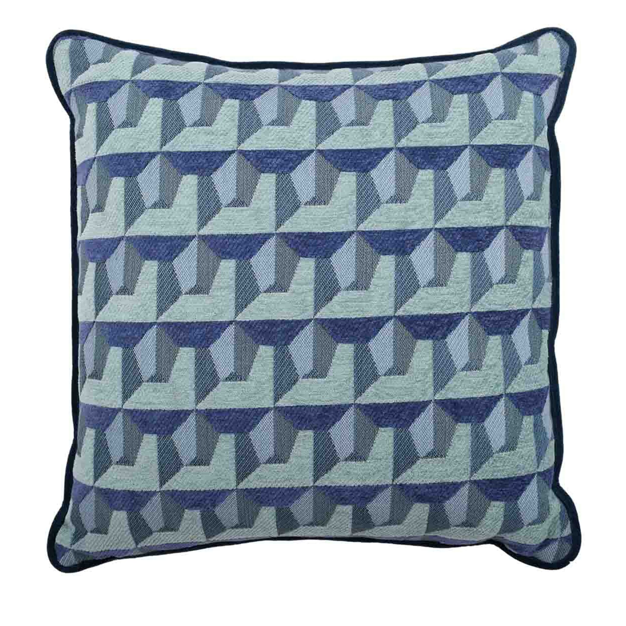 Blue Carrè Cushion in geometric jacquard fabric - Main view