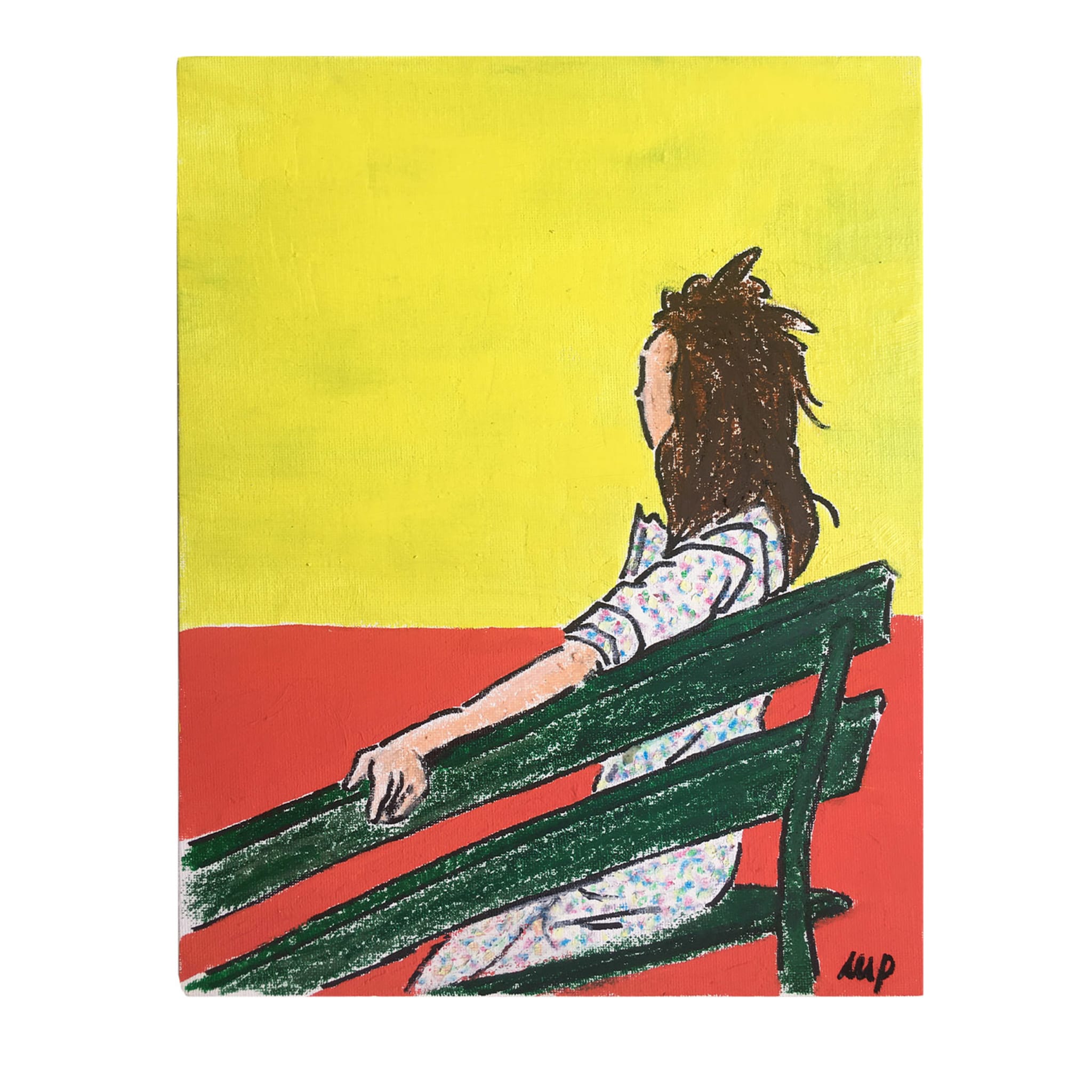 Mädchen auf einer Bank Gemälde - Hauptansicht