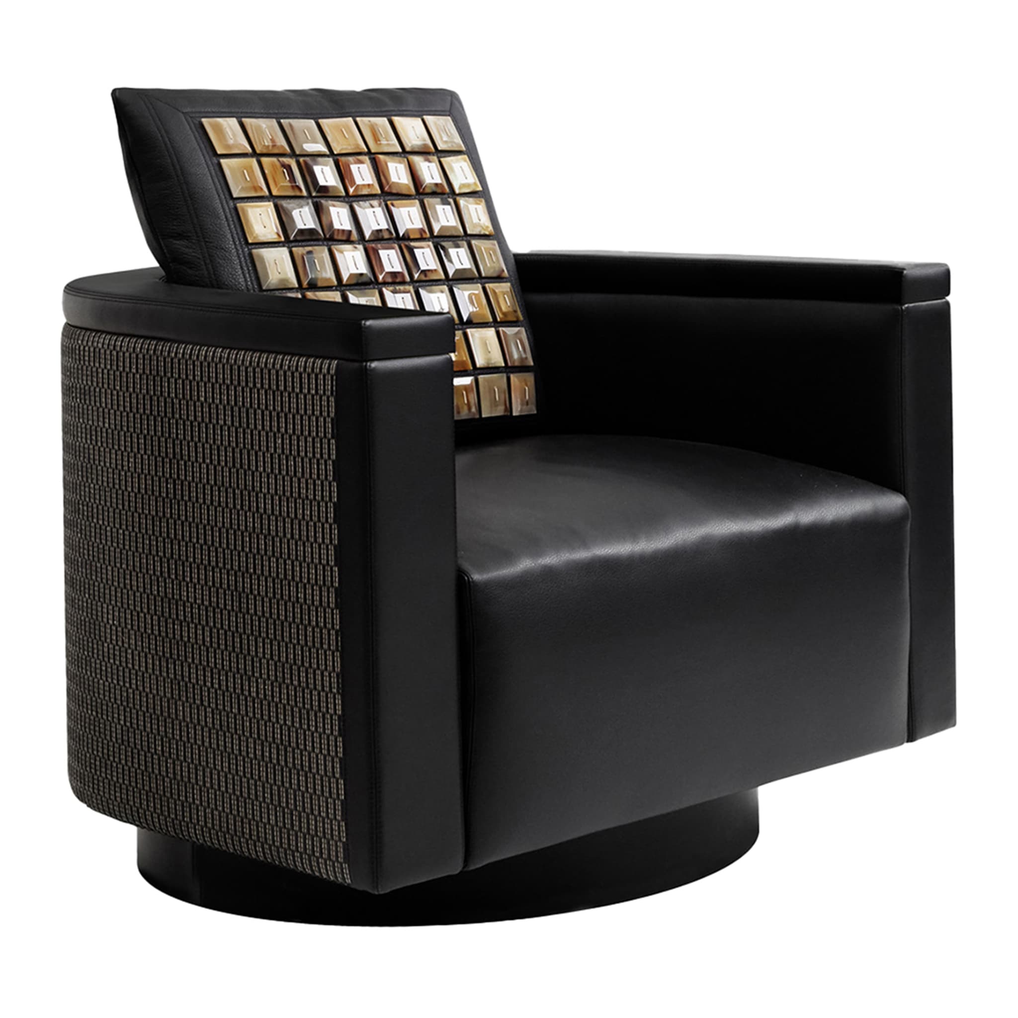Leonia Black Leather Armchair with Horn Inserts - Main view