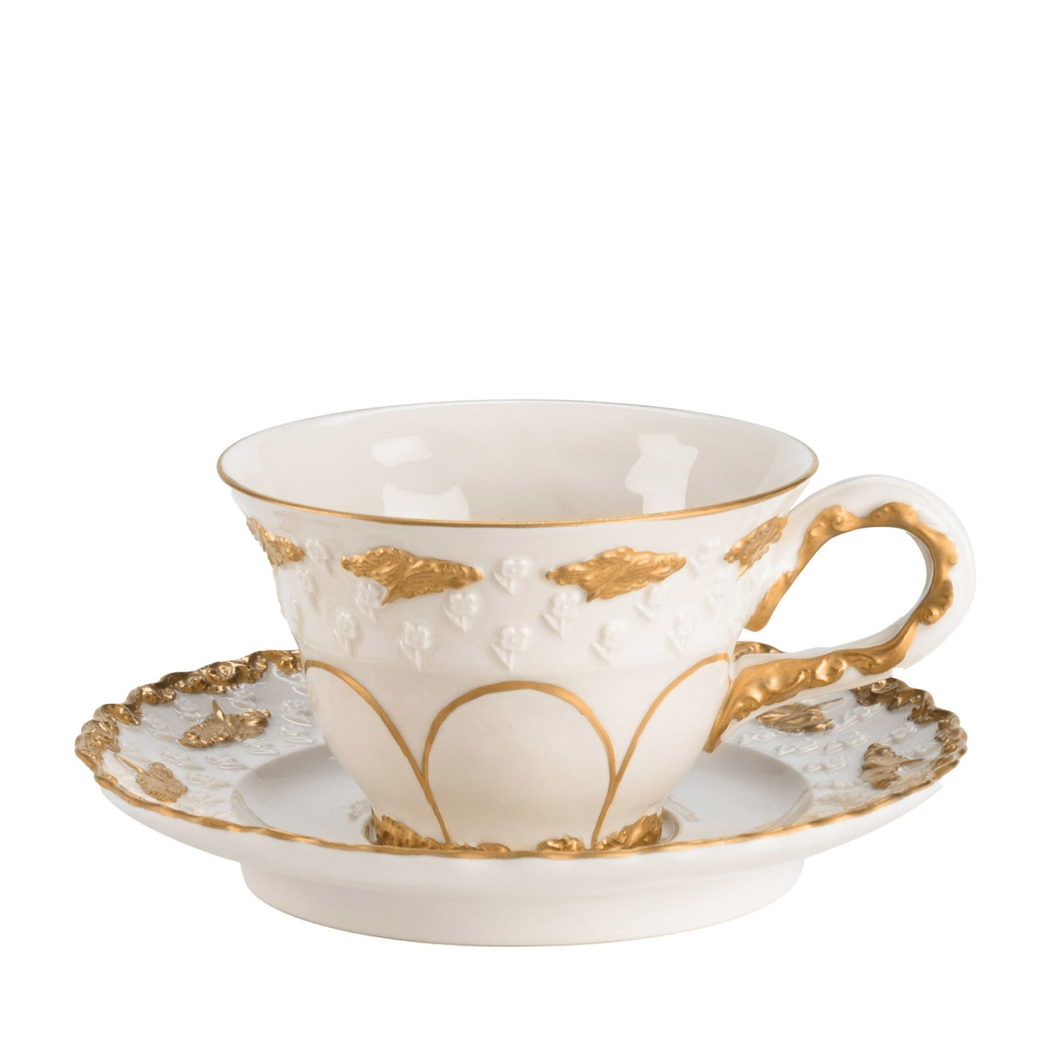 Tasse à thé et soucoupe Lucia blanc et or - Vue principale