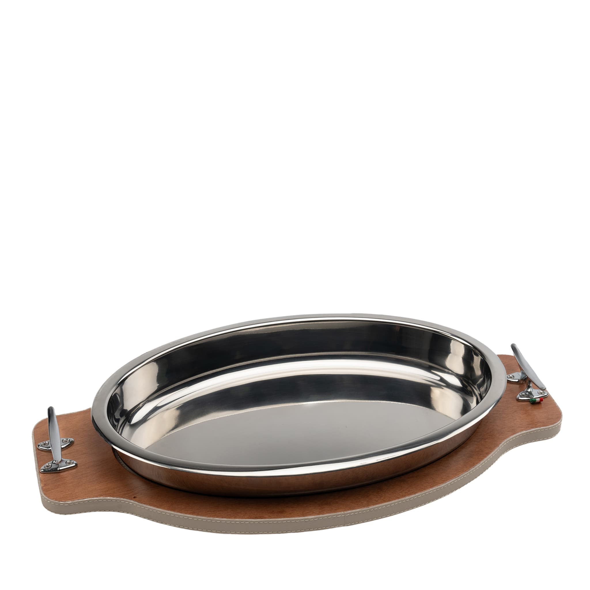 Nautical-Inspired Large Oval Serving Tray in Wood & Steel - Main view
