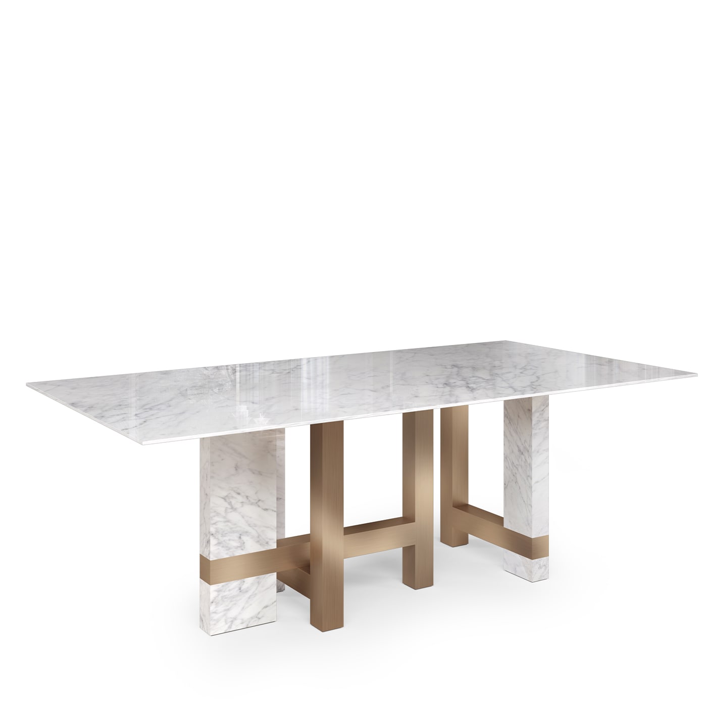 Asymmetrical Dining Table in Marble and Metal - Loopo