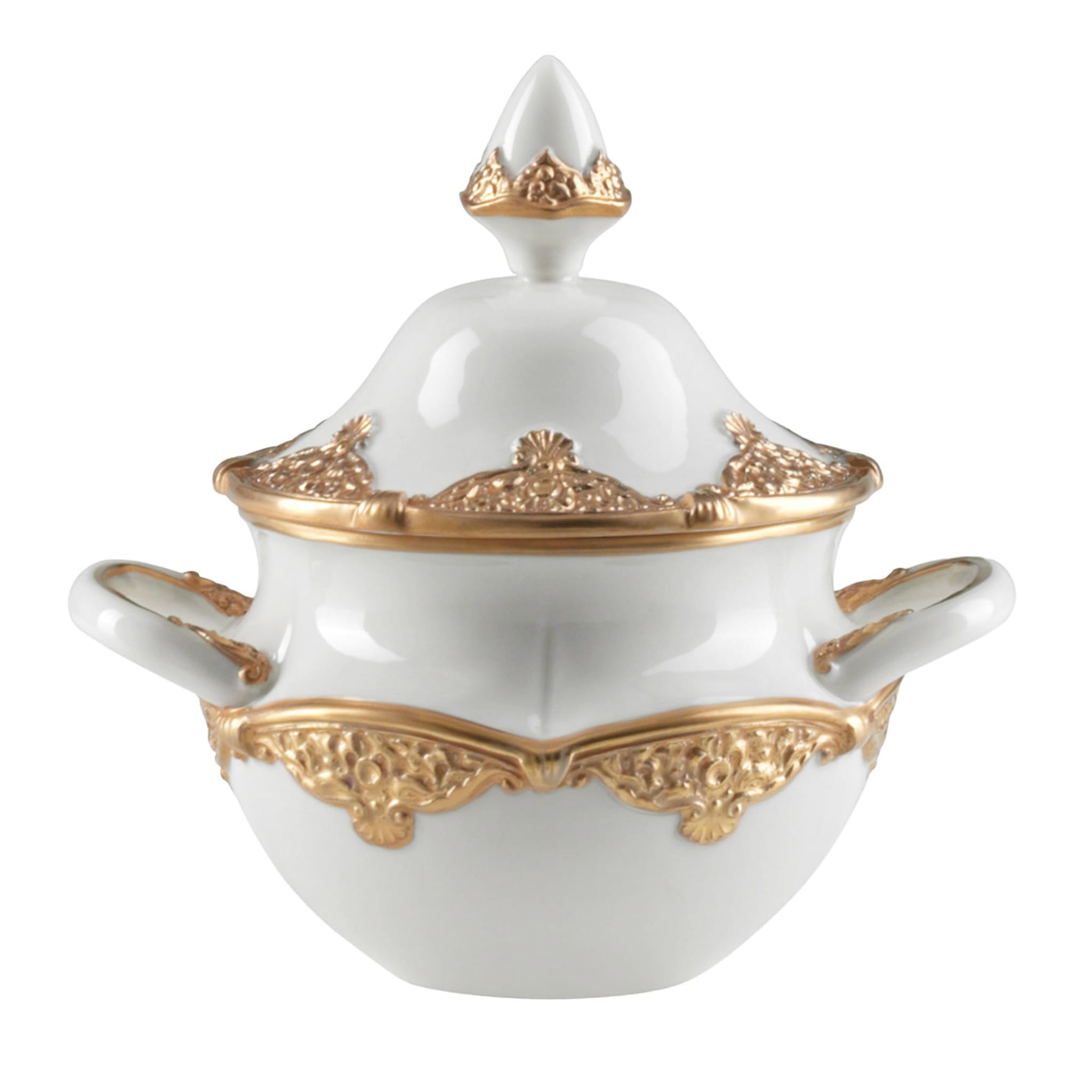 Caterina White & Gold Sugar Bowl with Lid - Main view