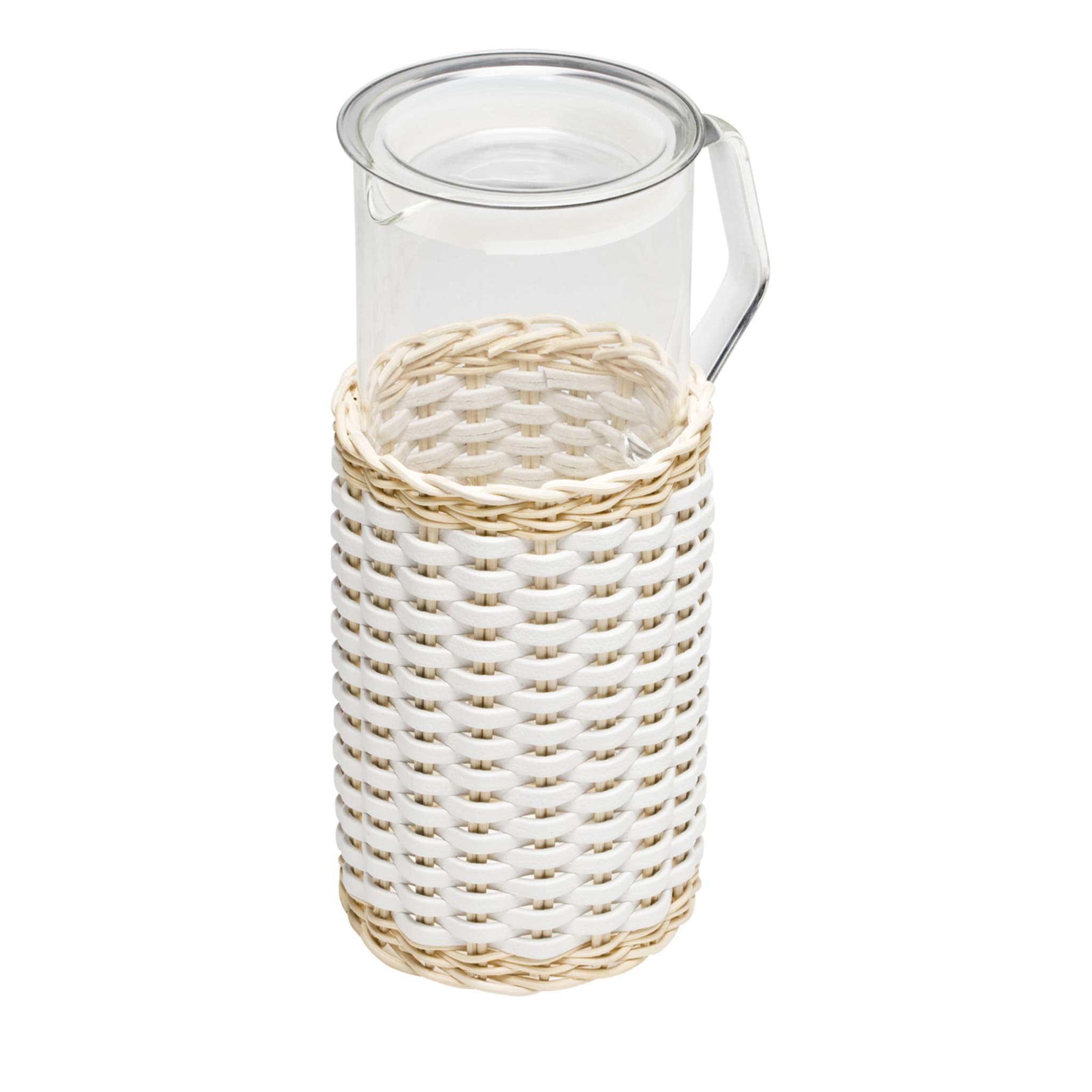 Marseille Leather & Rattan Glass Pitcher - White  - Main view
