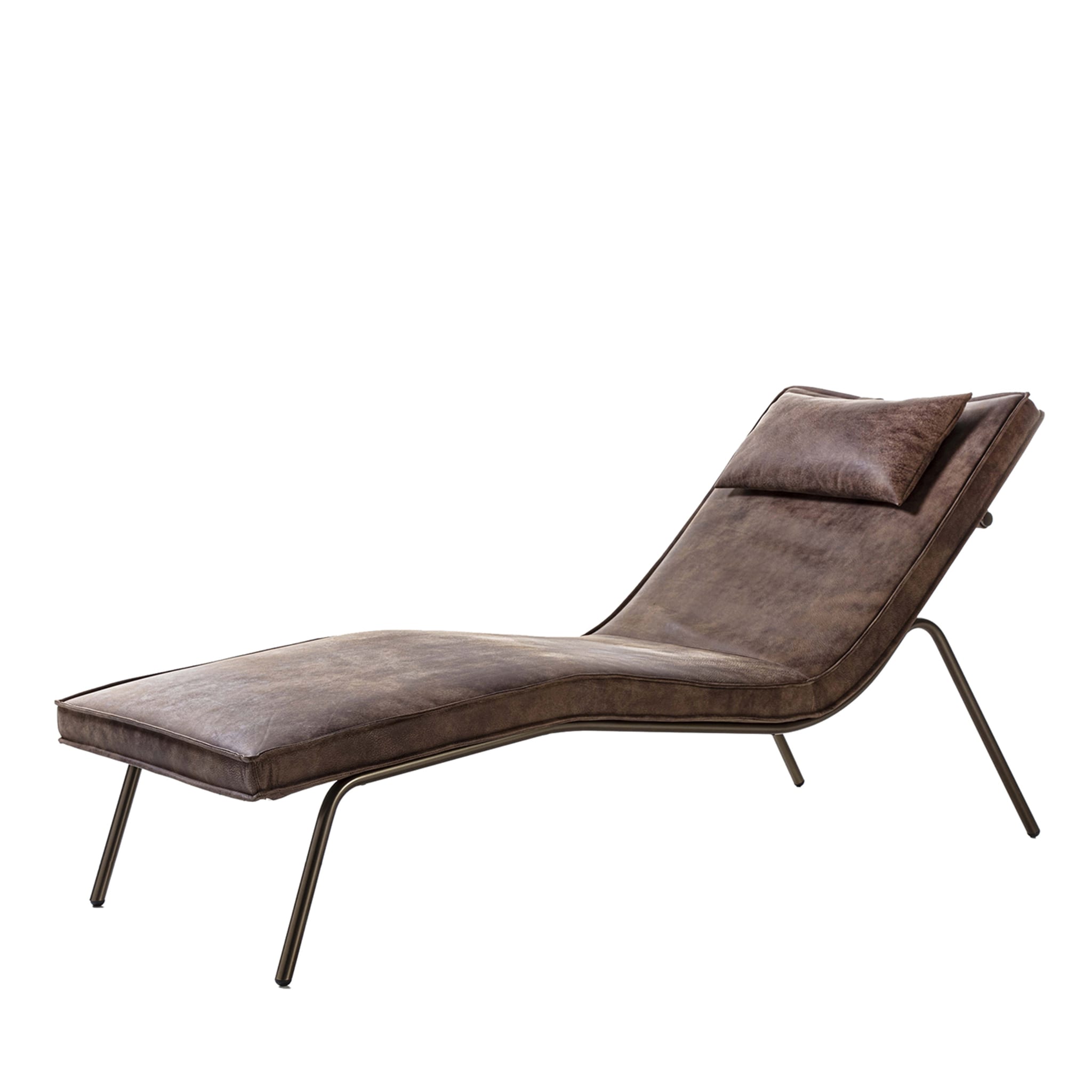 Vintage Brown Leather Chaise Longue - Main view