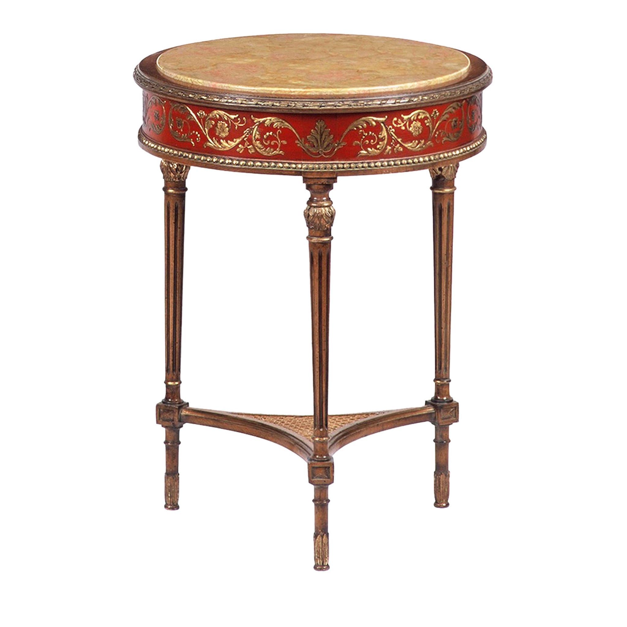 French Neoclassic-Style Gold & Red Accent Table - Main view