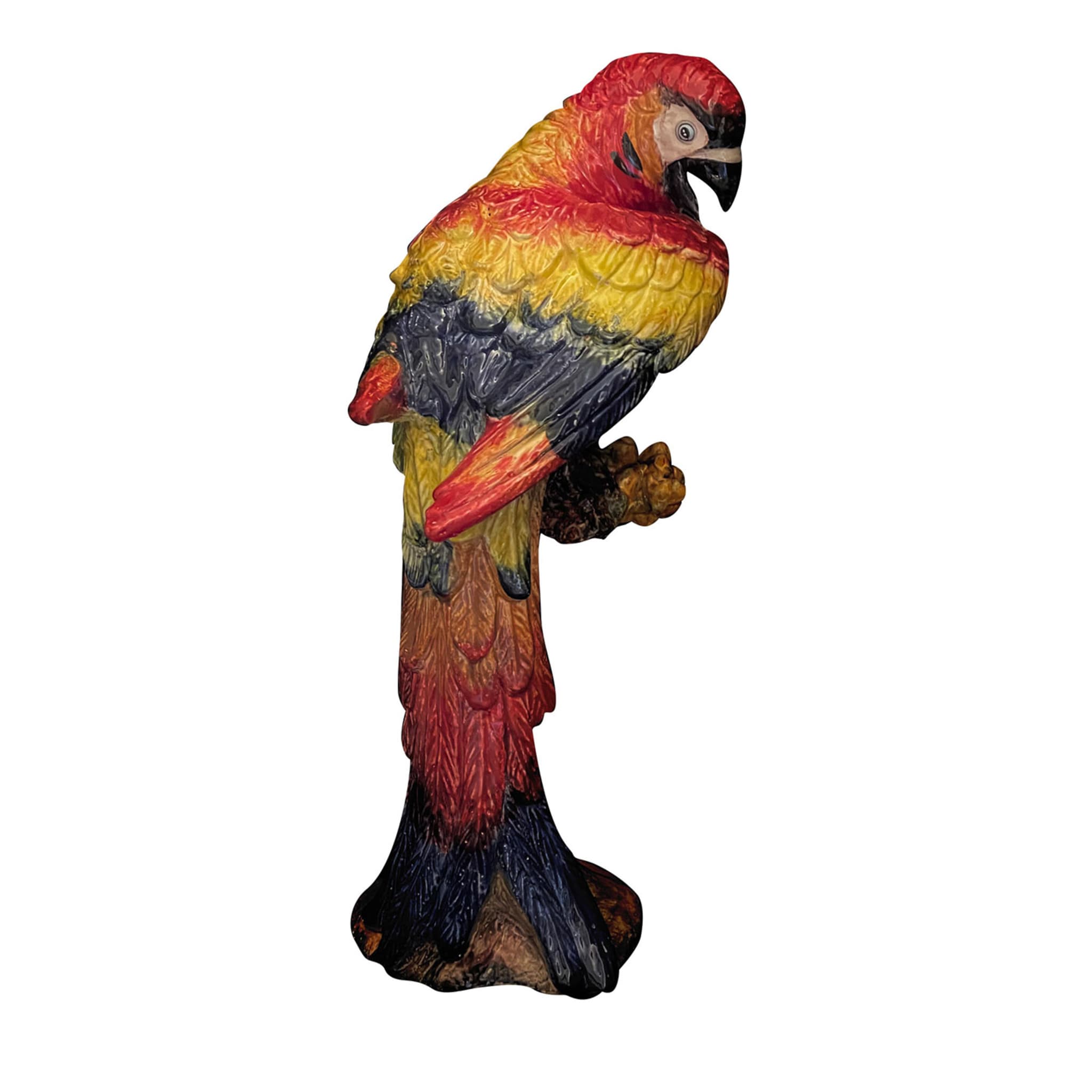 Polychrome Papageien-Skulptur - Hauptansicht