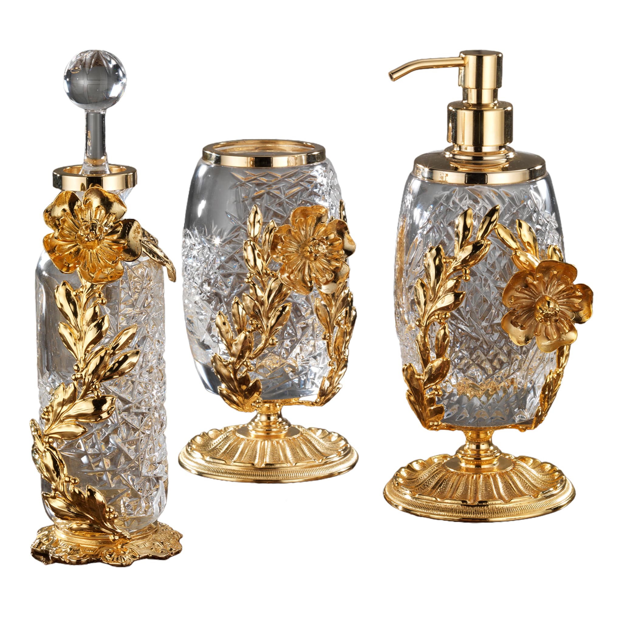 Floral 3-Piece Gold & Crystal Bathroom Set - Main view