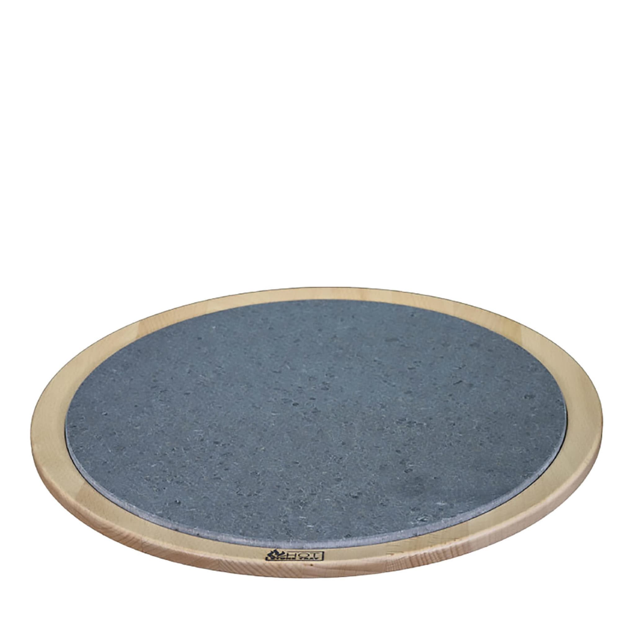 Round Large Lava Stone Tray with Wooden Base - Main view