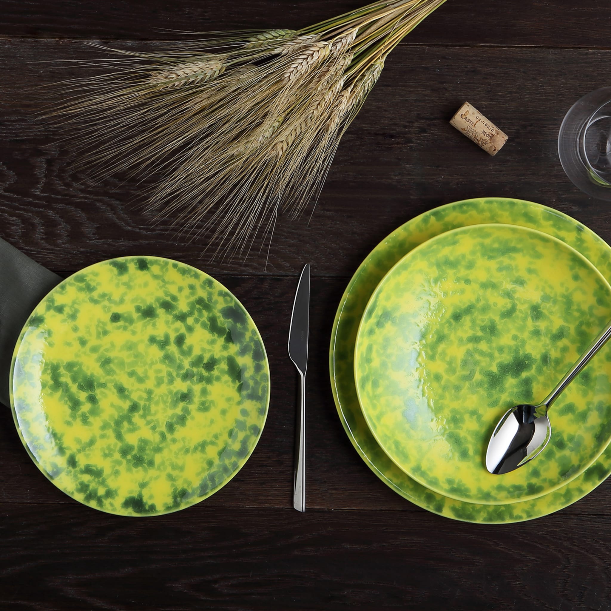 Assiette plate ronde Limoni vert-jaune chiné - Vue alternative 2