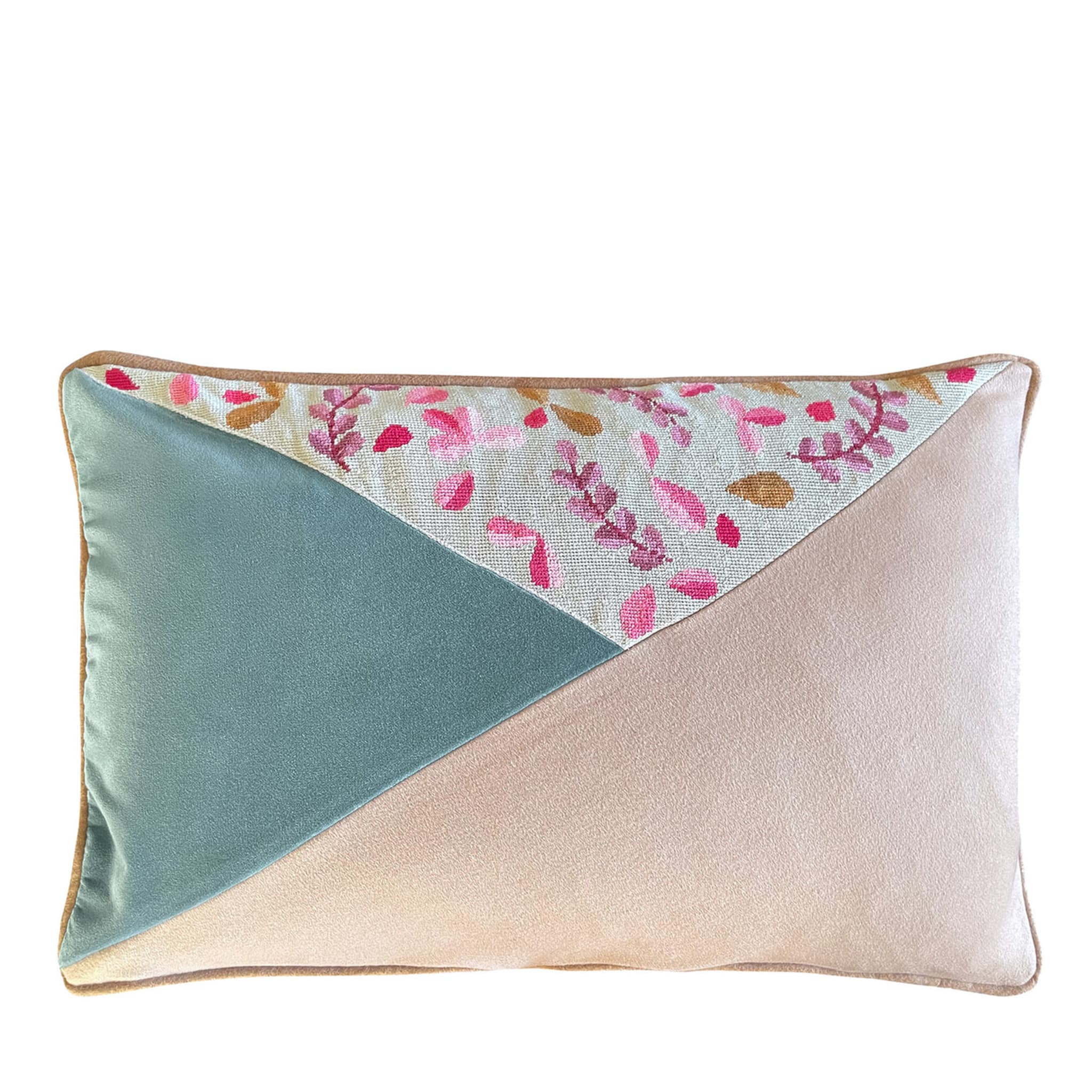3 Fabrics Hand-Embroidered Rectangular Cushion - Main view