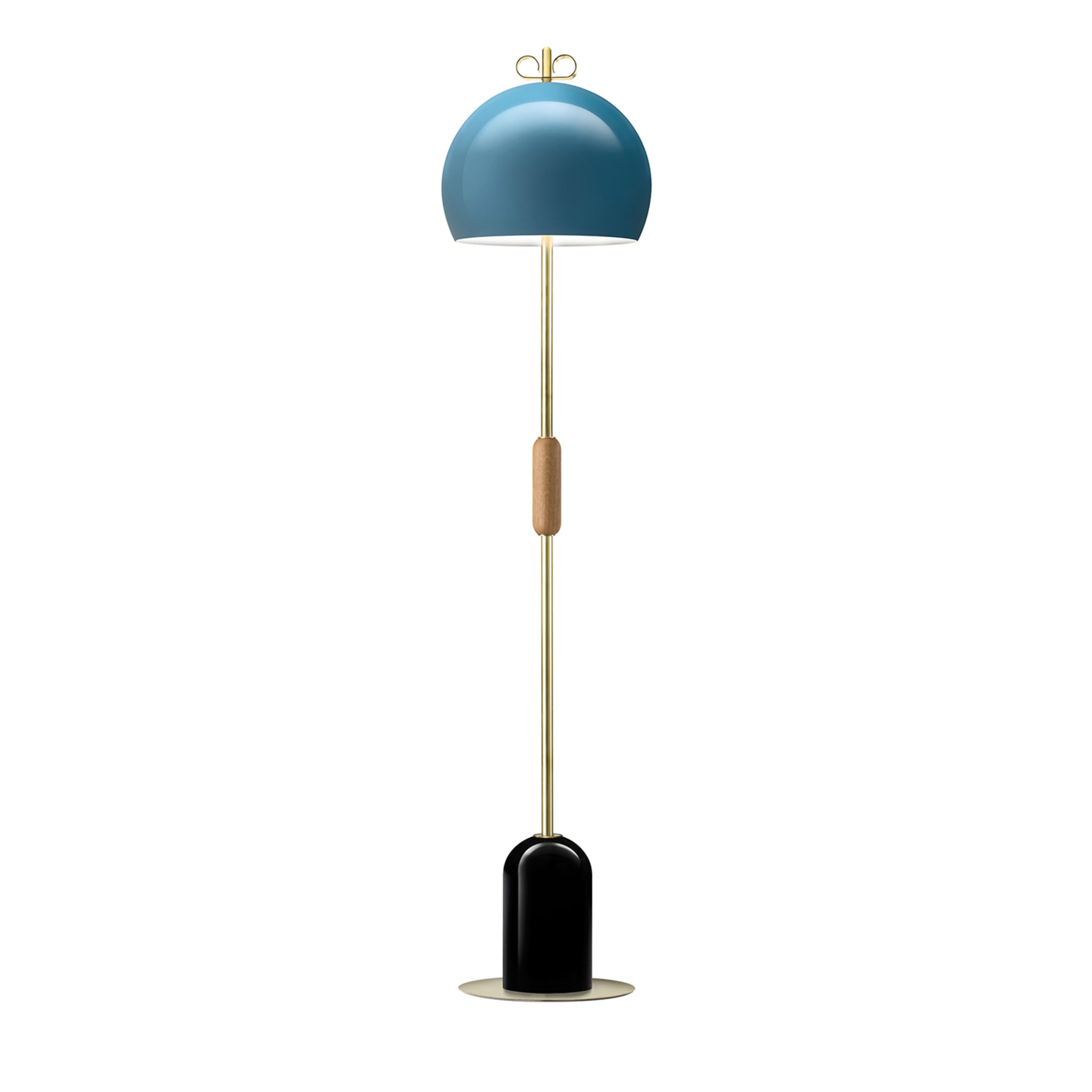 Bon Ton Rounded Light Blue Natural Brass Floor Lamp Black Base - Vue principale